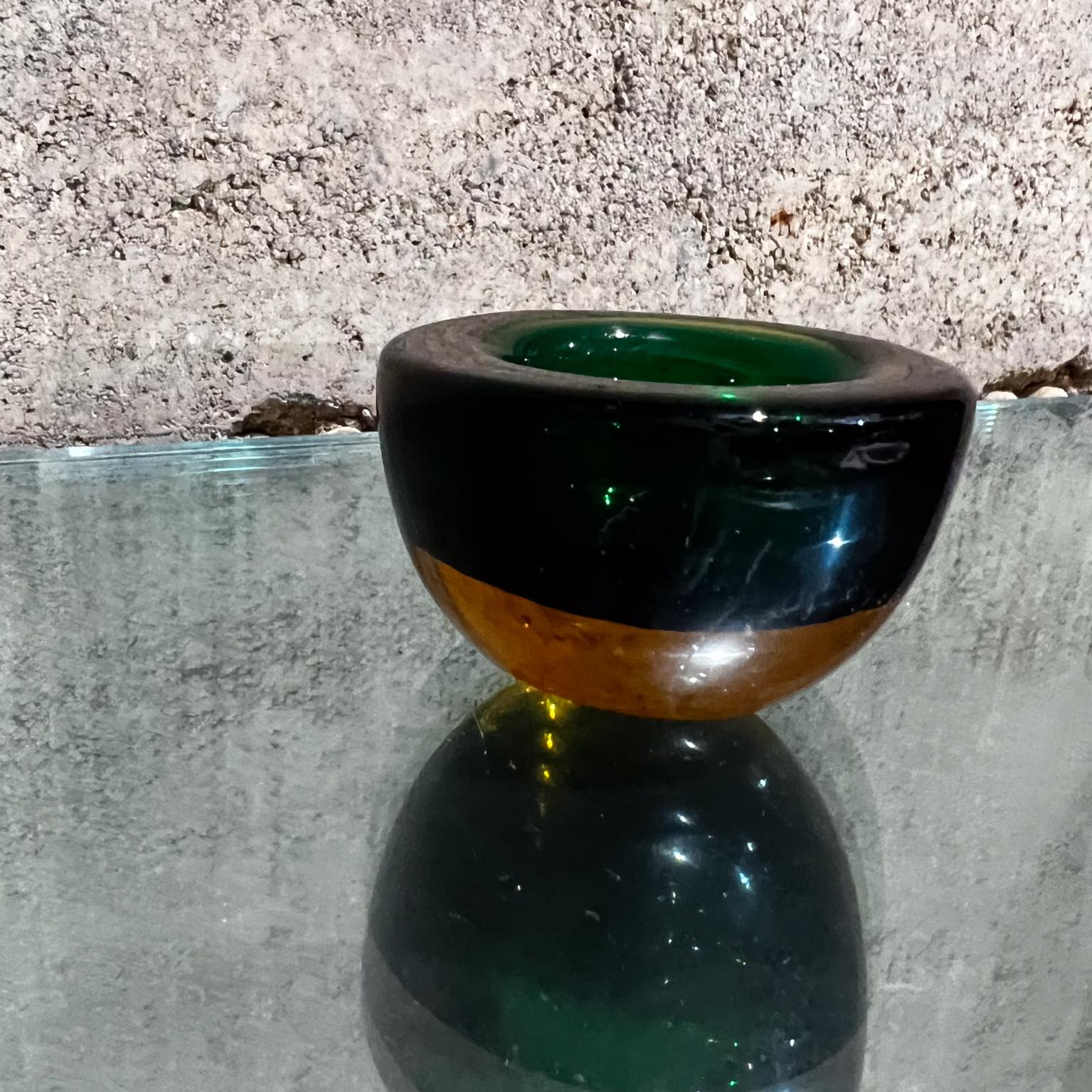 Mid-20th Century 1960s Murano Sommerso Art Glass Votive Candle Holder Green and Amber  For Sale