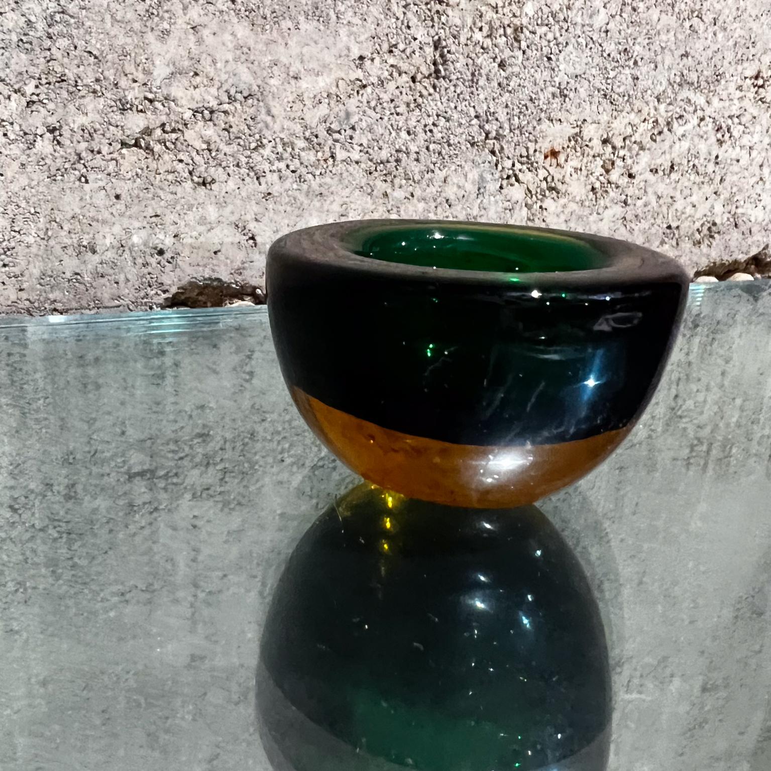 Mid-20th Century 1960s Murano Sommerso Art Glass Votive Candle Holder Green and Amber For Sale