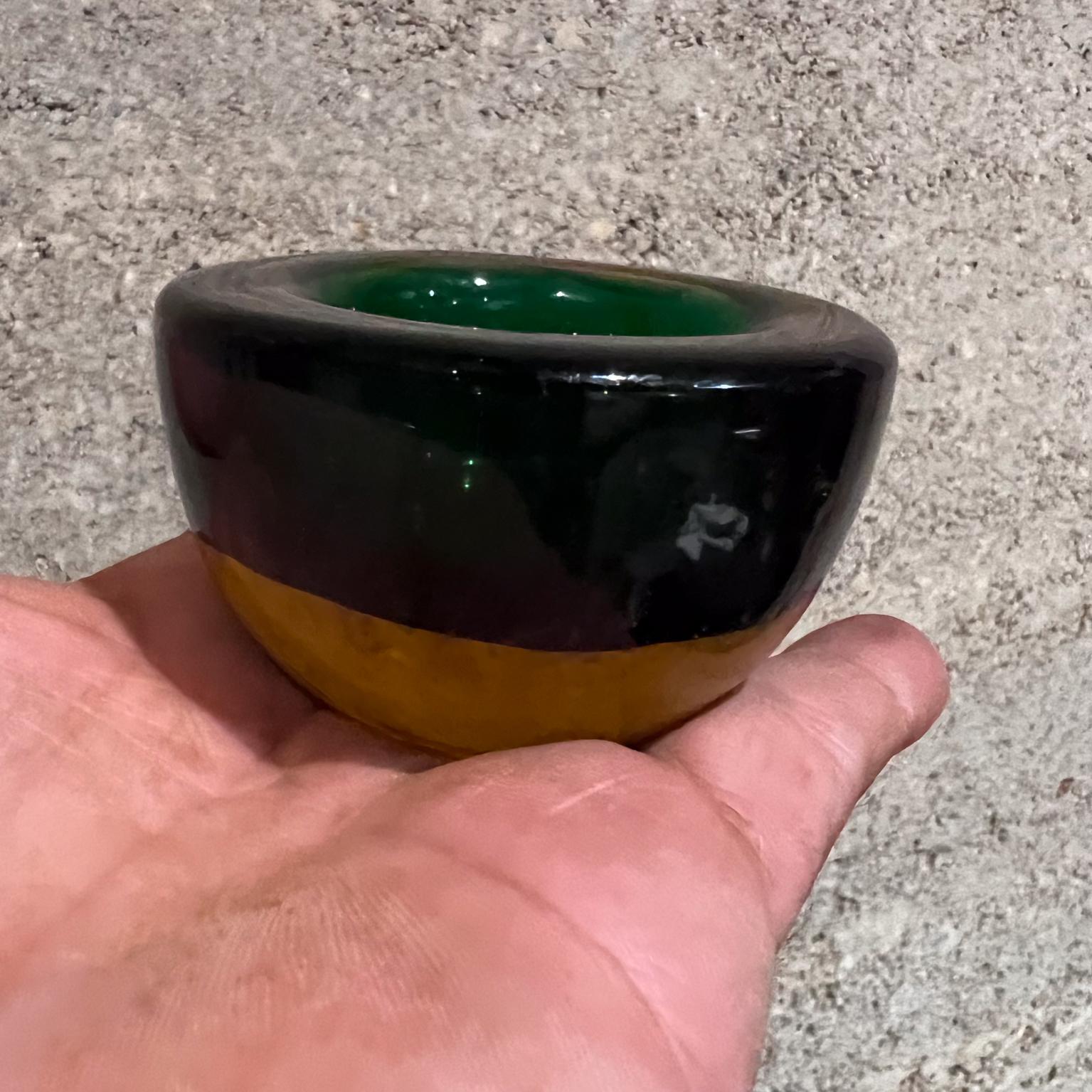 1960s Murano Sommerso Art Glass Votive Candle Holder Green and Amber  For Sale 1