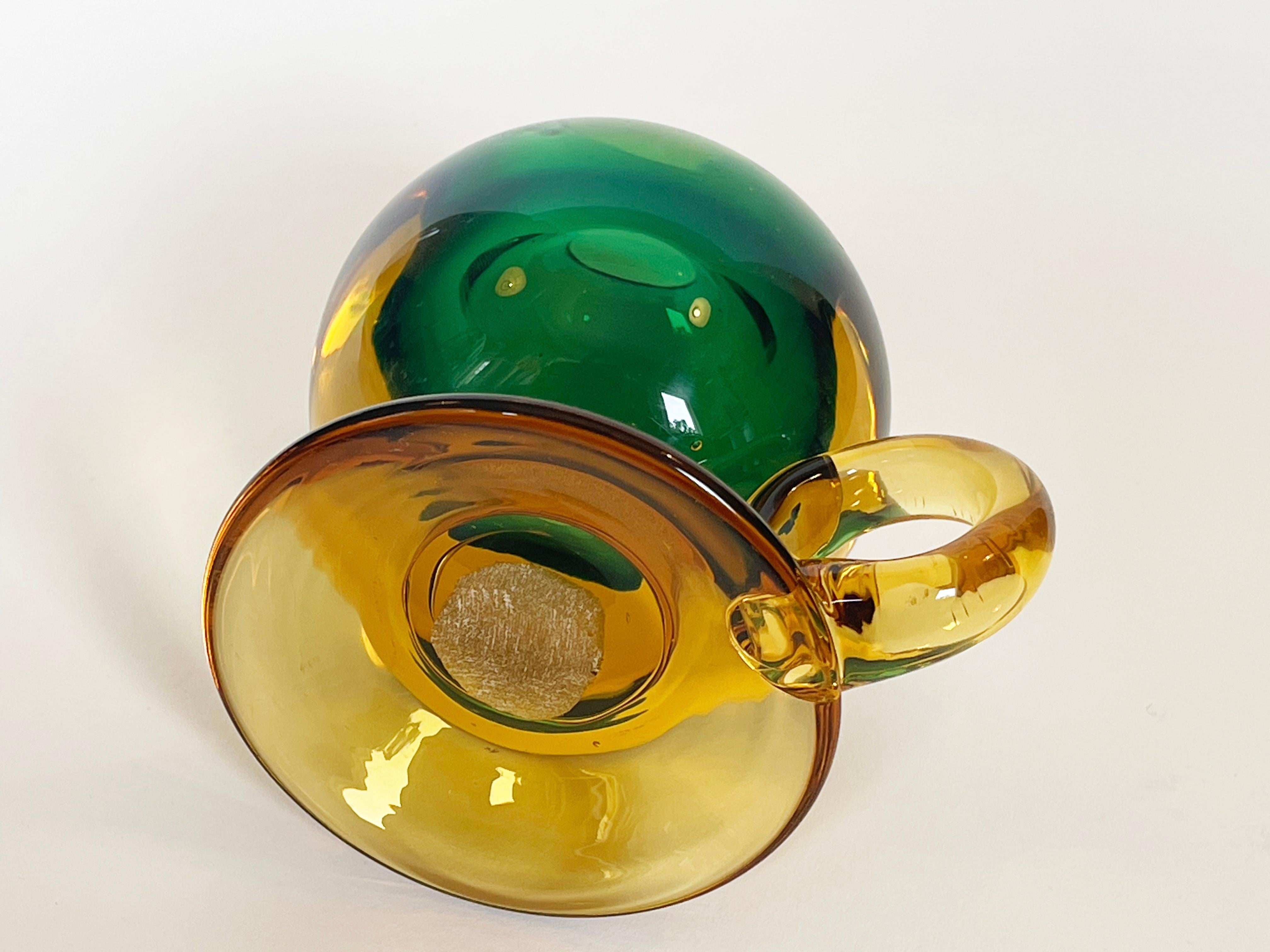 20th Century 1960s Murano Sommerso Candlestick Vetreria Cenedese Amber & Green, Italy For Sale