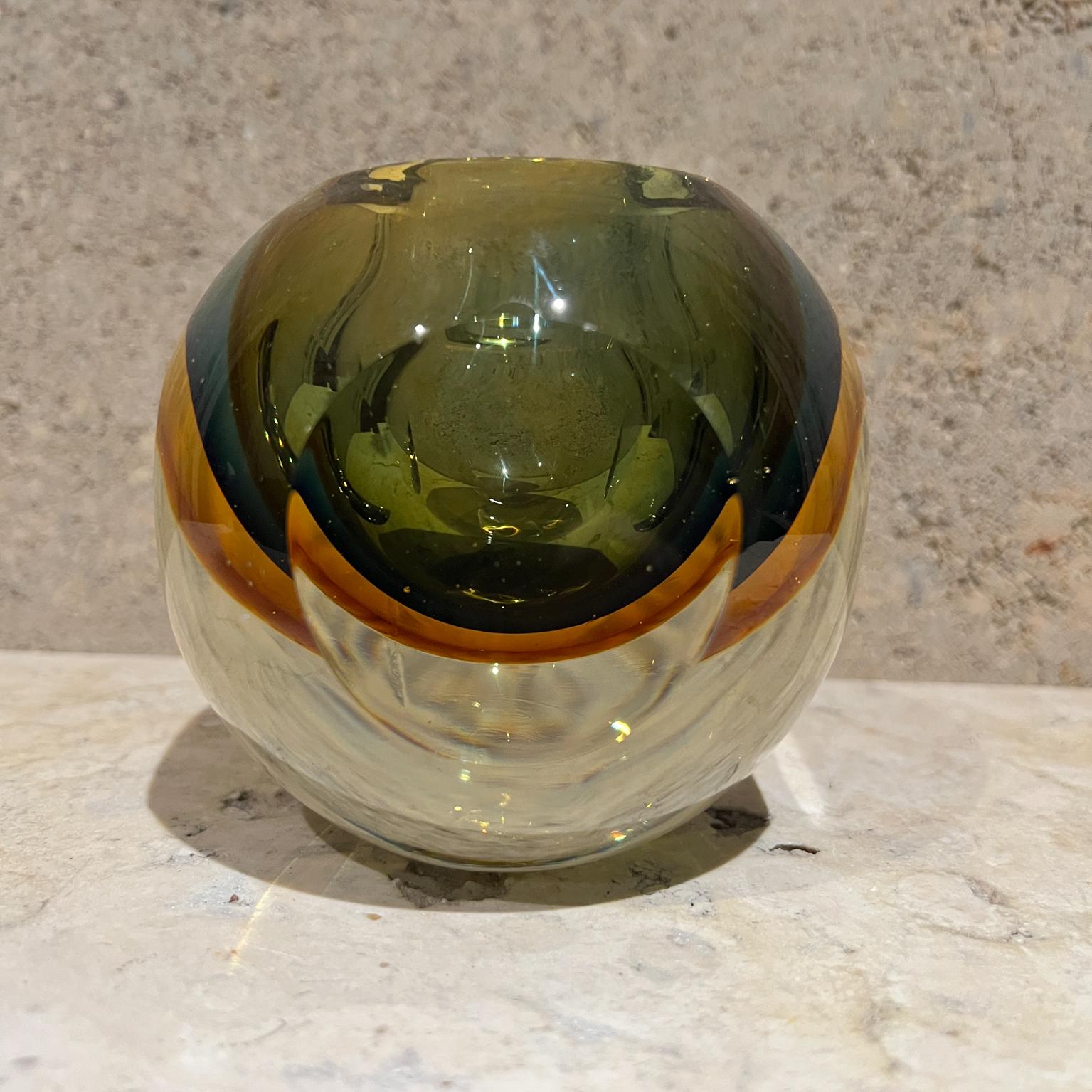 Mid-Century Modern 1960s Murano Sommerso Green Art Glass Candle Holder For Sale