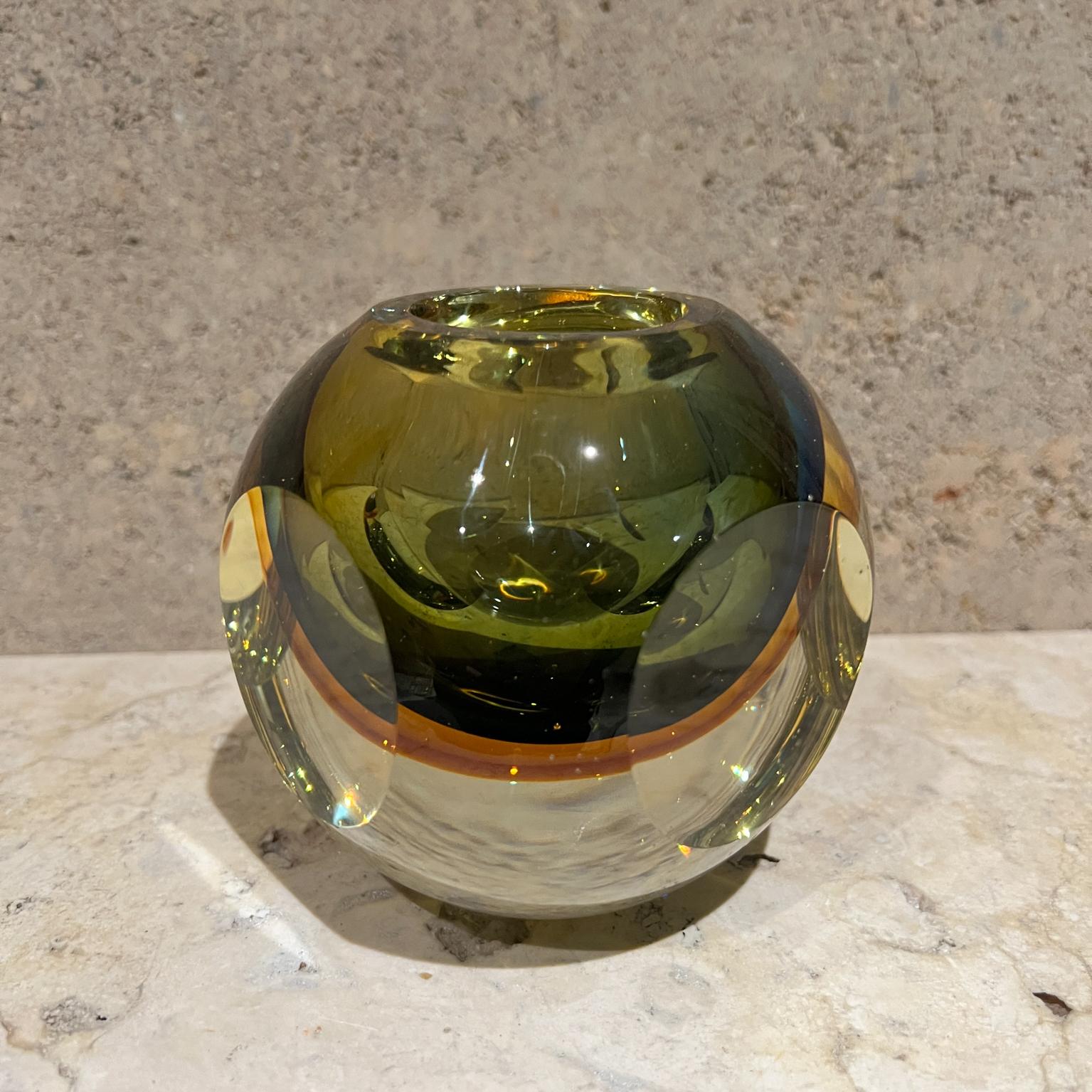 Italian 1960s Murano Sommerso Green Art Glass Candle Holder For Sale