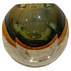 1960s Murano Sommerso Green Art Glass Candle Holder