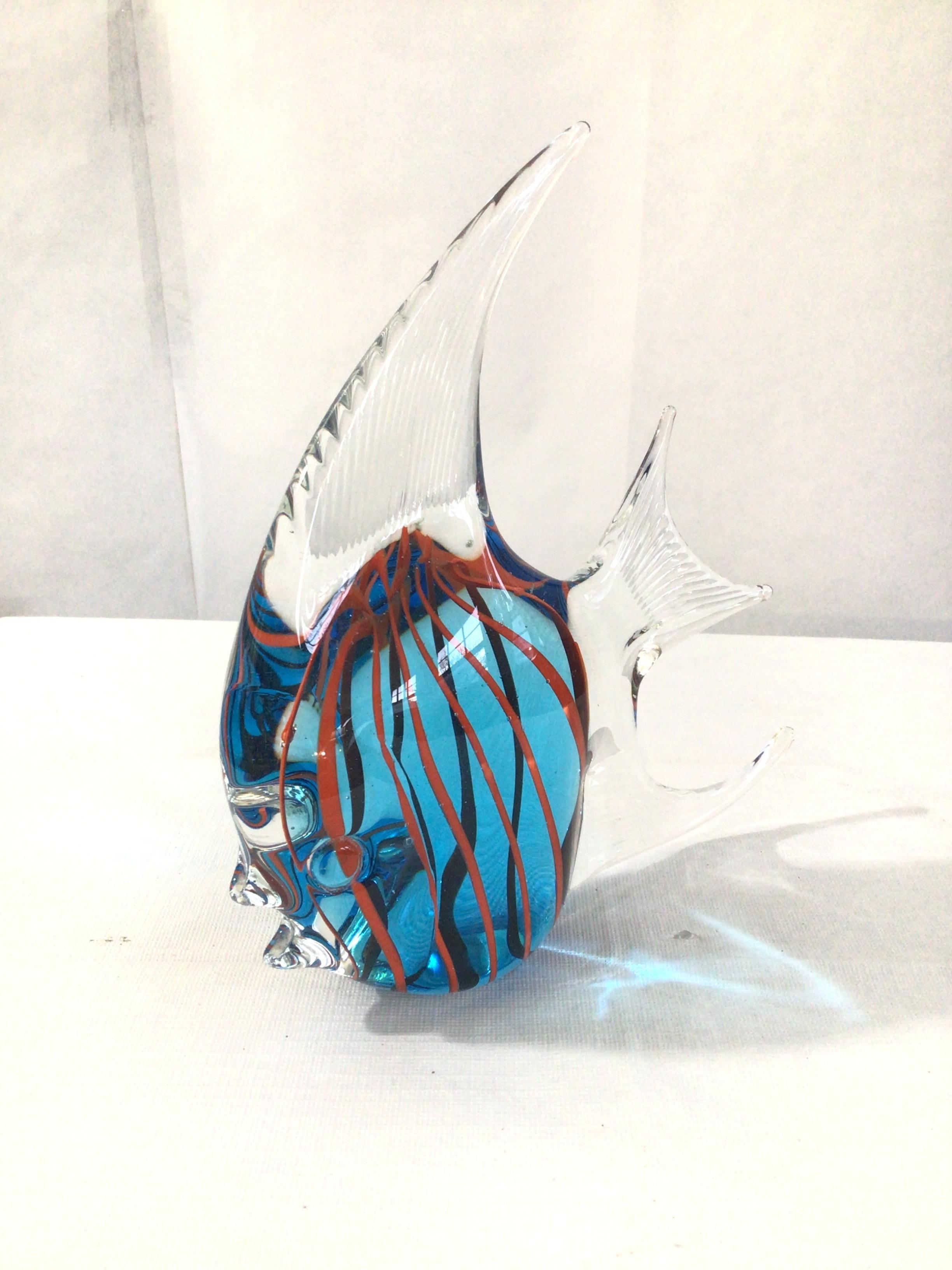 Mid-20th Century 1960s Murano Style Colorful Art Glass Angel Fish For Sale