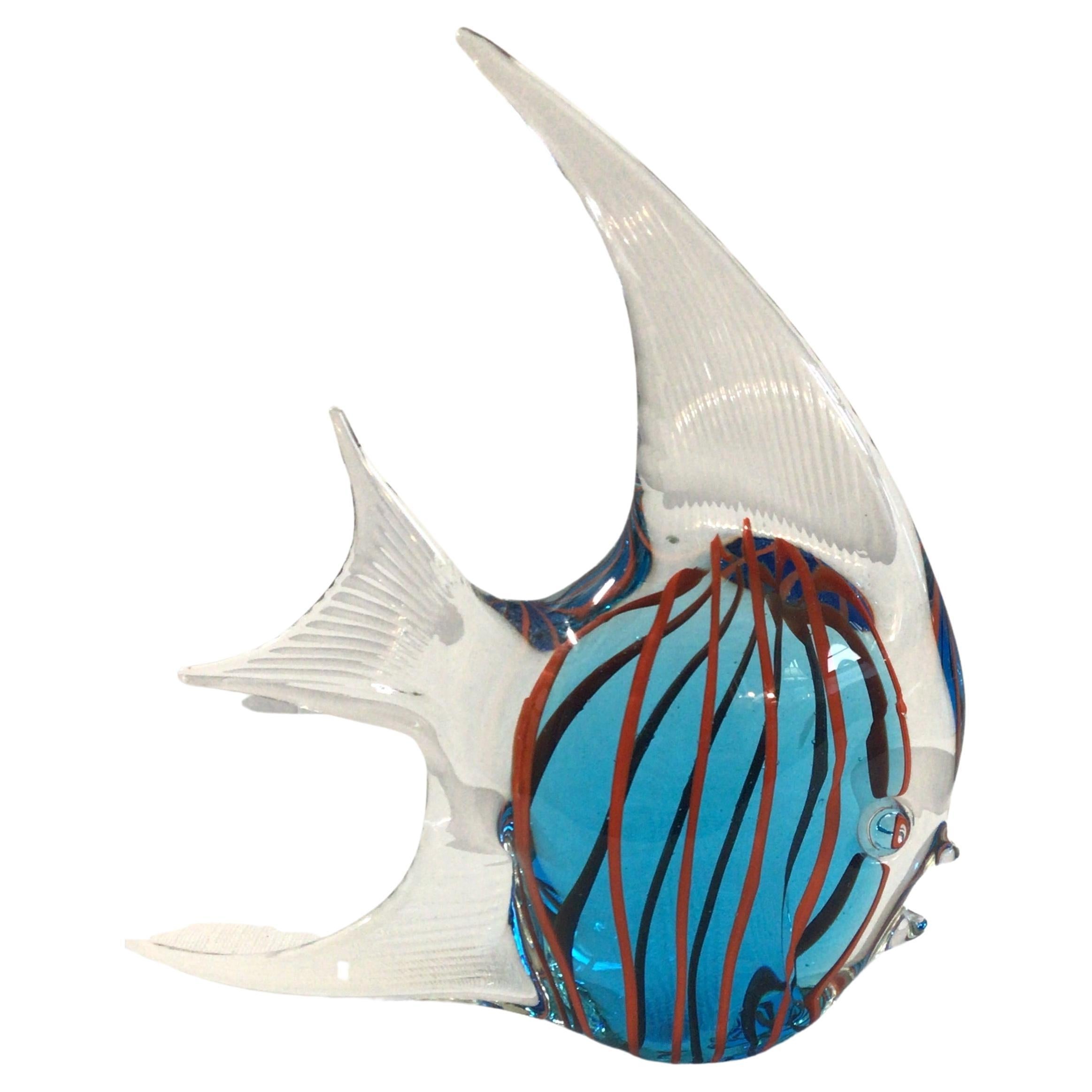 1960s Murano Style Colorful Art Glass Angel Fish For Sale