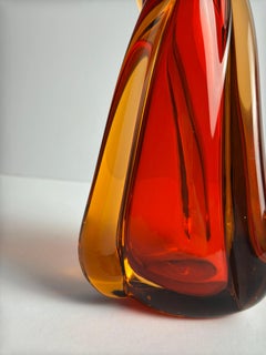 1960s Murano Swung Glass Vase in Red & Amber Sommerso