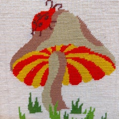 1960’s Mushroom Needlepoint, Framed