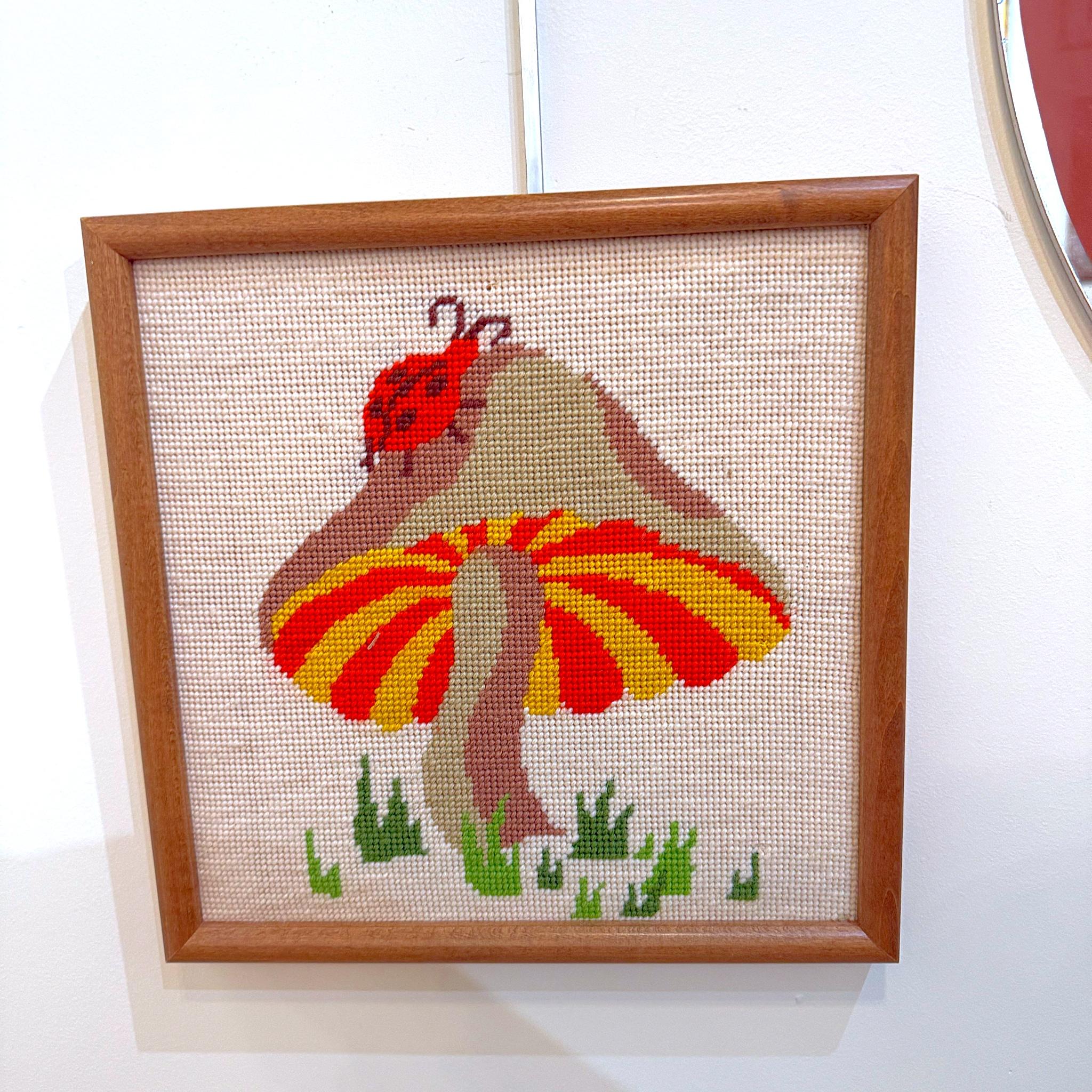 Cotton 1960’s Mushroom Needlepoint, Framed For Sale