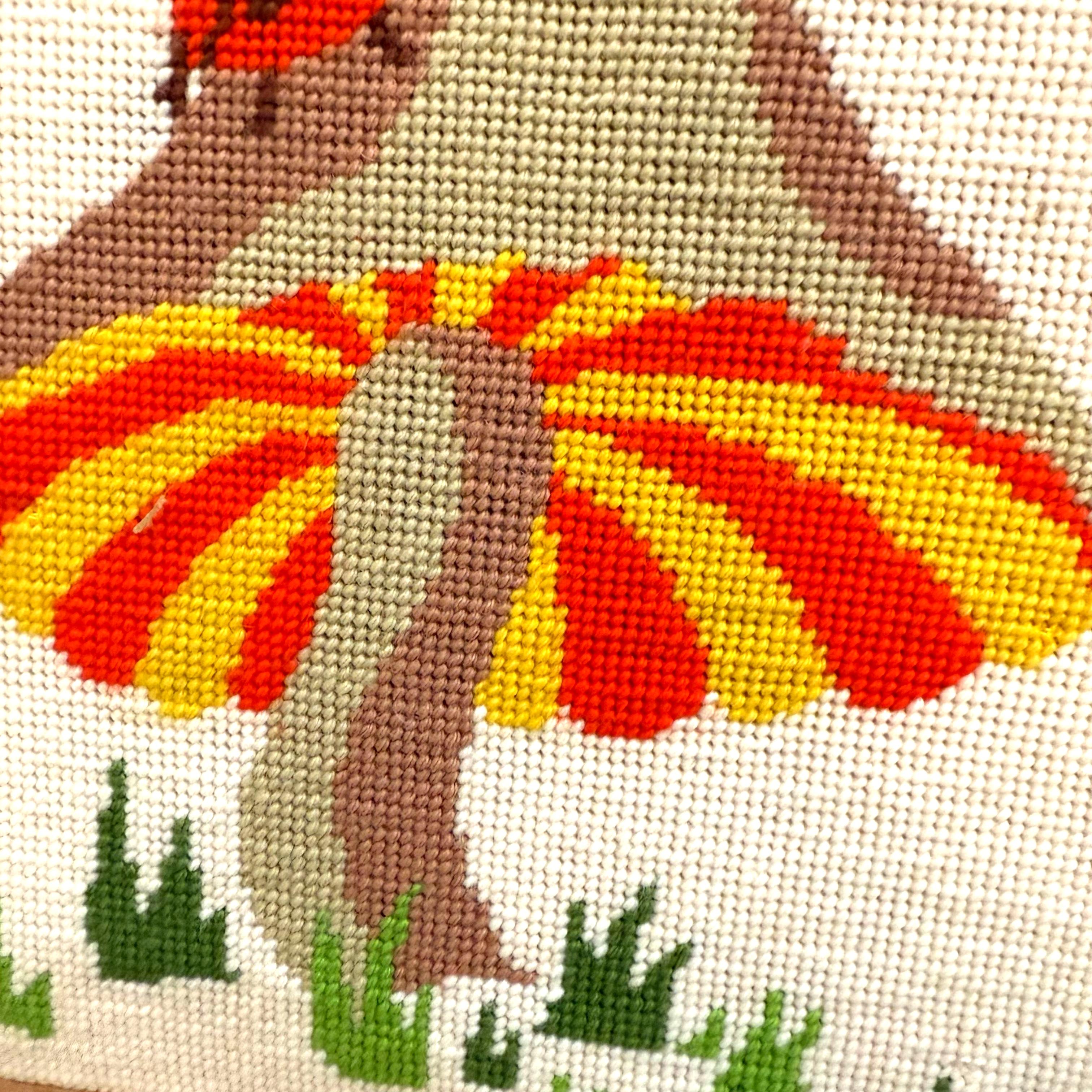 1960’s Mushroom Needlepoint, Framed For Sale 2
