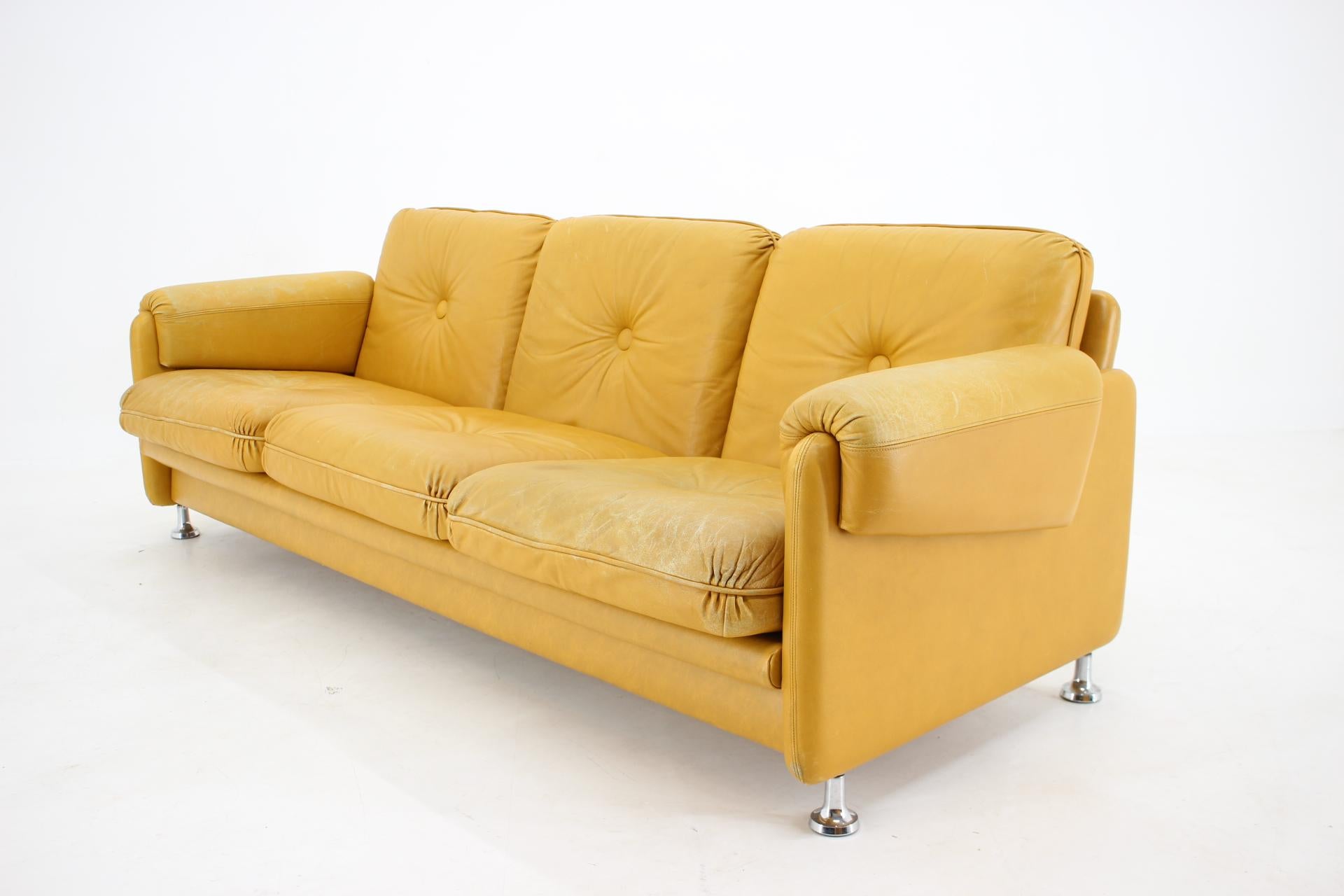 Mid-Century Modern 1960s Myrskylä Oy Leather Three Seater Sofa, Finland