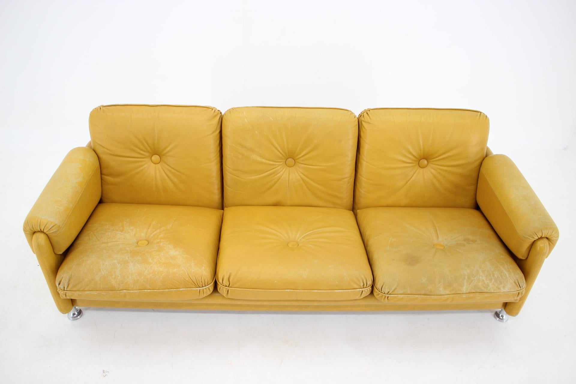 1960s Myrskylä Oy Leather Three Seater Sofa, Finland 1