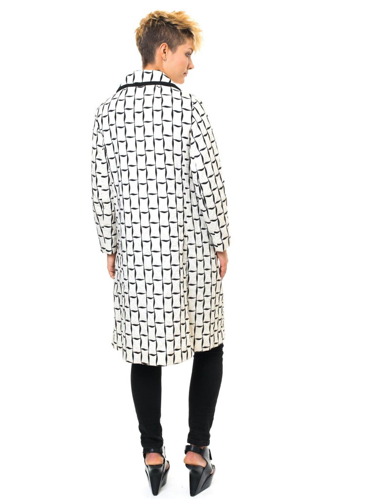 Women's 1960S Black & White Mod Geometric Embroidered Coat For Sale