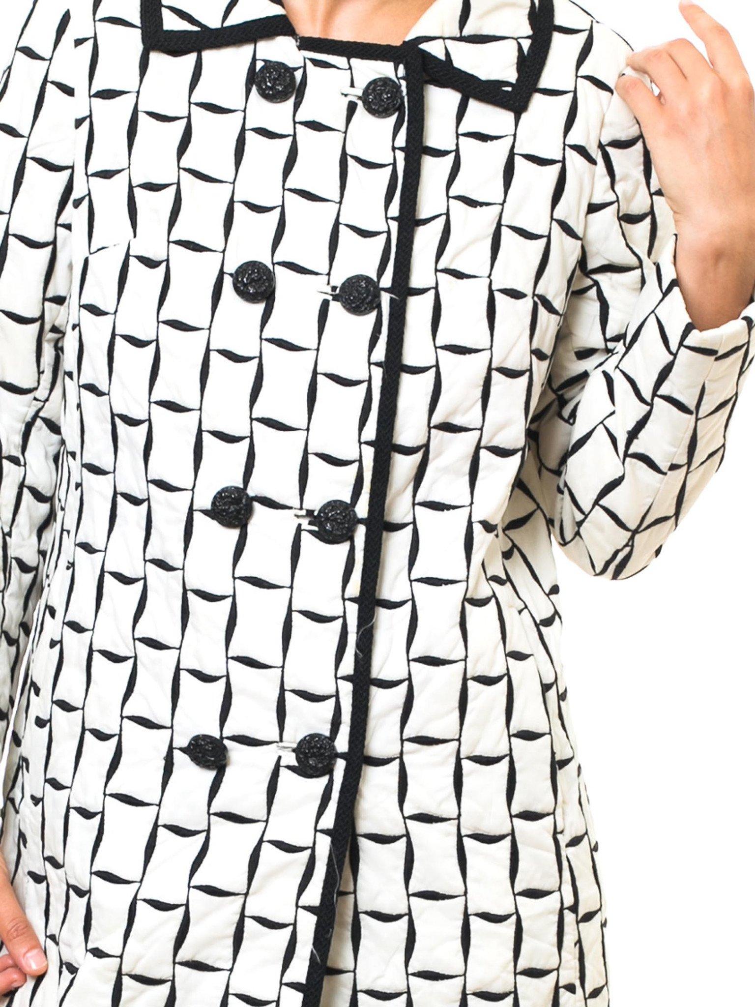 Women's 1960S Black & White Mod Geometric Embroidered Coat