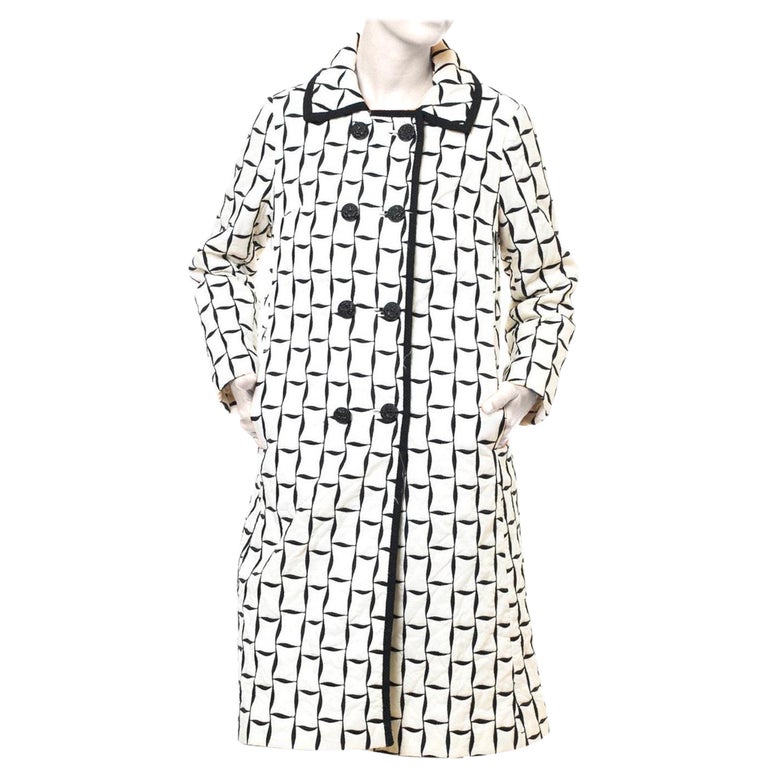 1960S Black & White Mod Geometric Embroidered Coat For Sale
