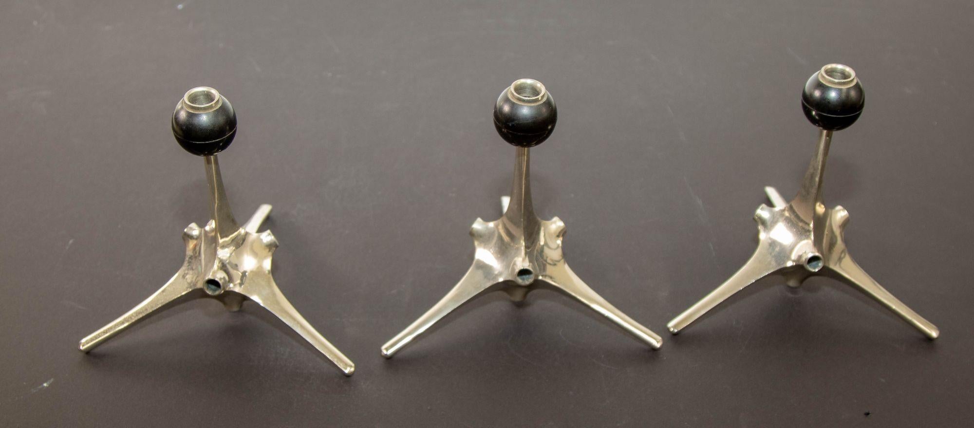 1960s Nagel Candle Holder, West Germany by Fritz Nagel and Caesar Stoffi.
Nagel candle holder, West Germany, polished nickel-plated.
Rare set of three Nagel-KG modular candle holders designed by Fritz Nagel and Caesar Stoffi for Nagel in the