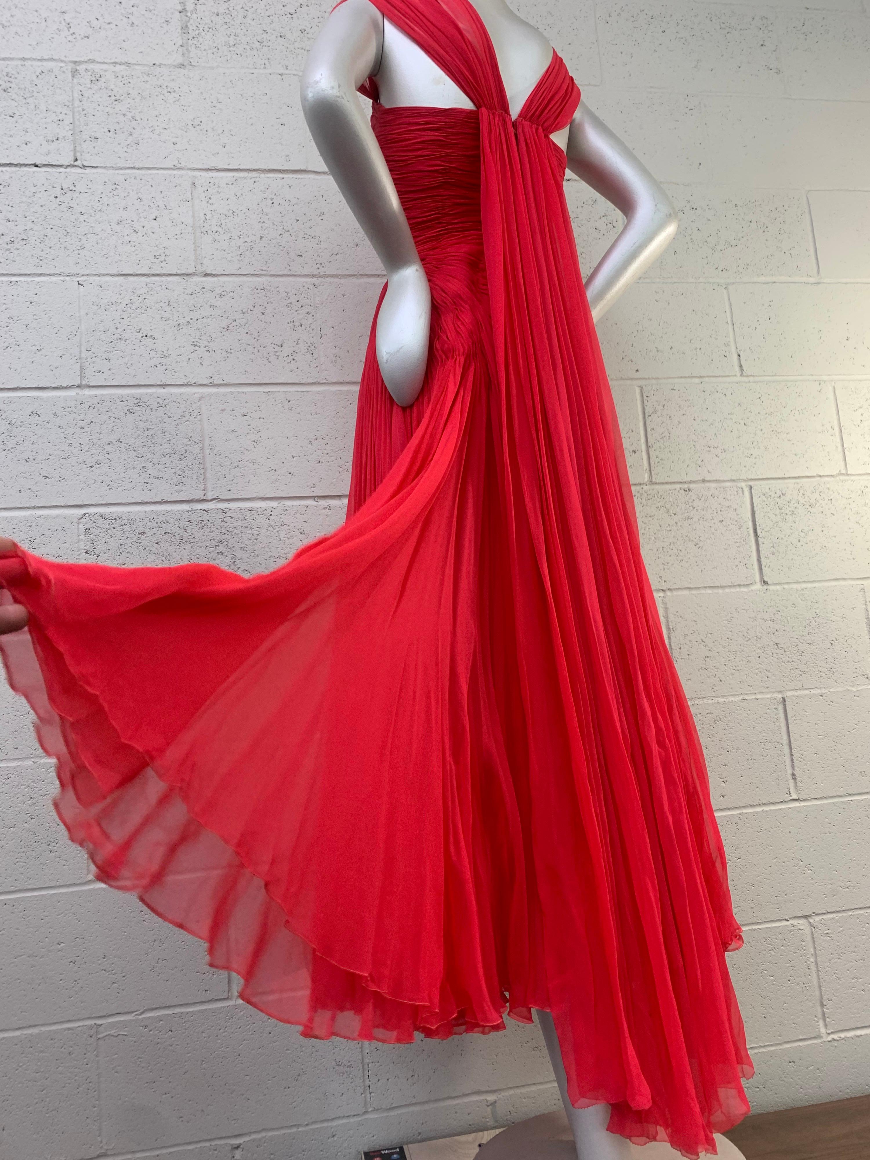 1960s Nanty - Paris Red Silk Chiffon Goddess Gown a la Jean Desses  5