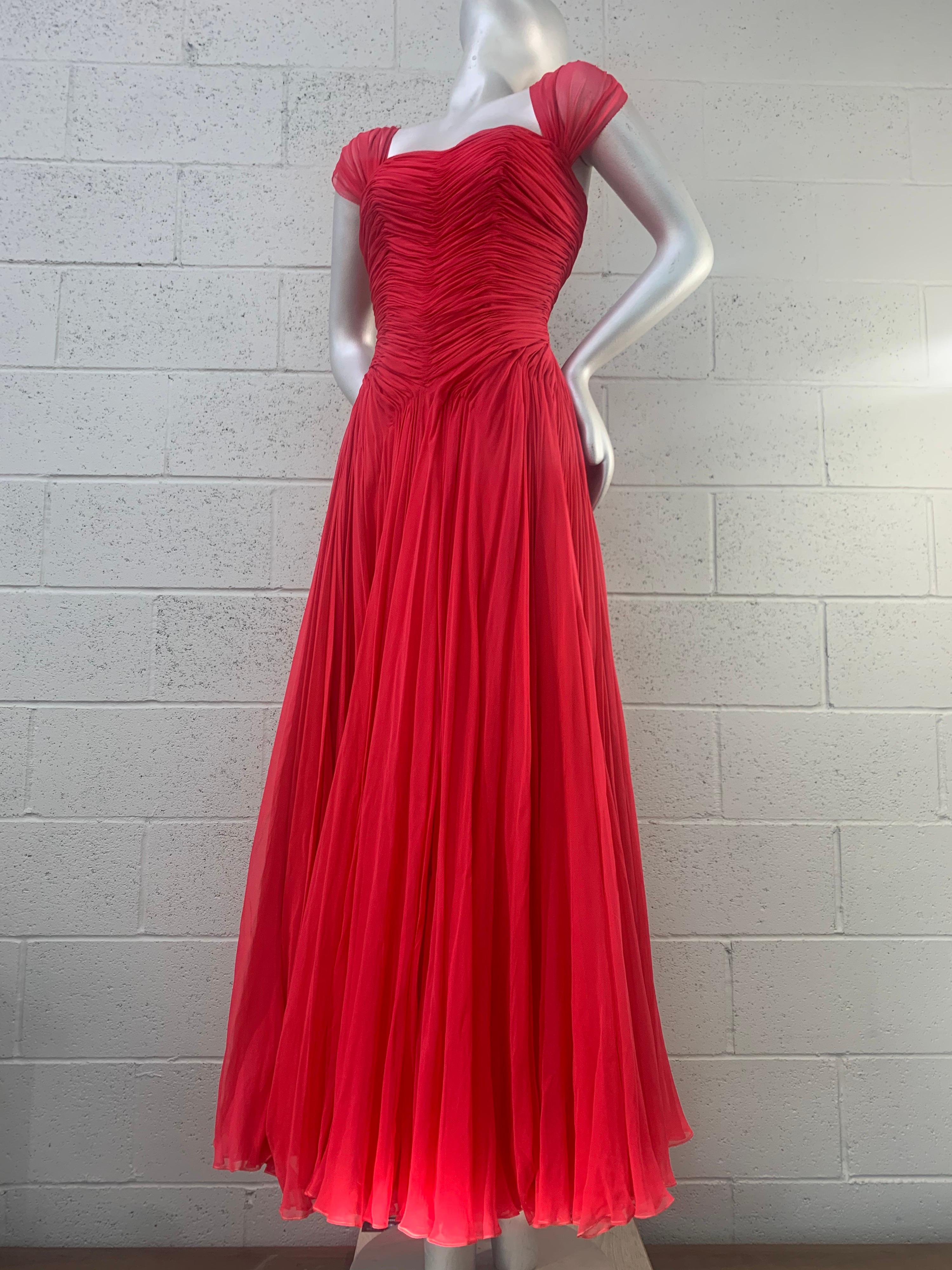 1960s Nanty - Paris Red Silk Chiffon Goddess Gown a la Jean Desses  7