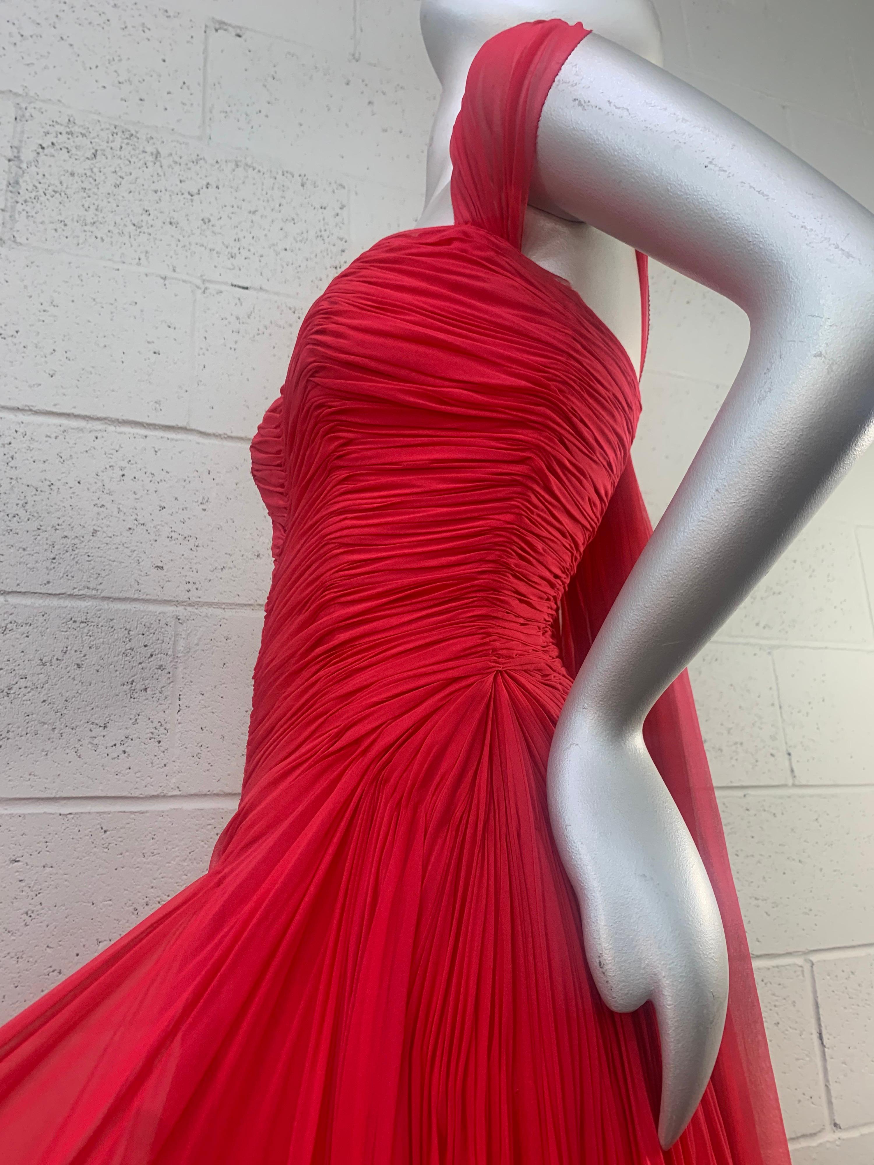 1960s Nanty - Paris Red Silk Chiffon Goddess Gown a la Jean Desses  9