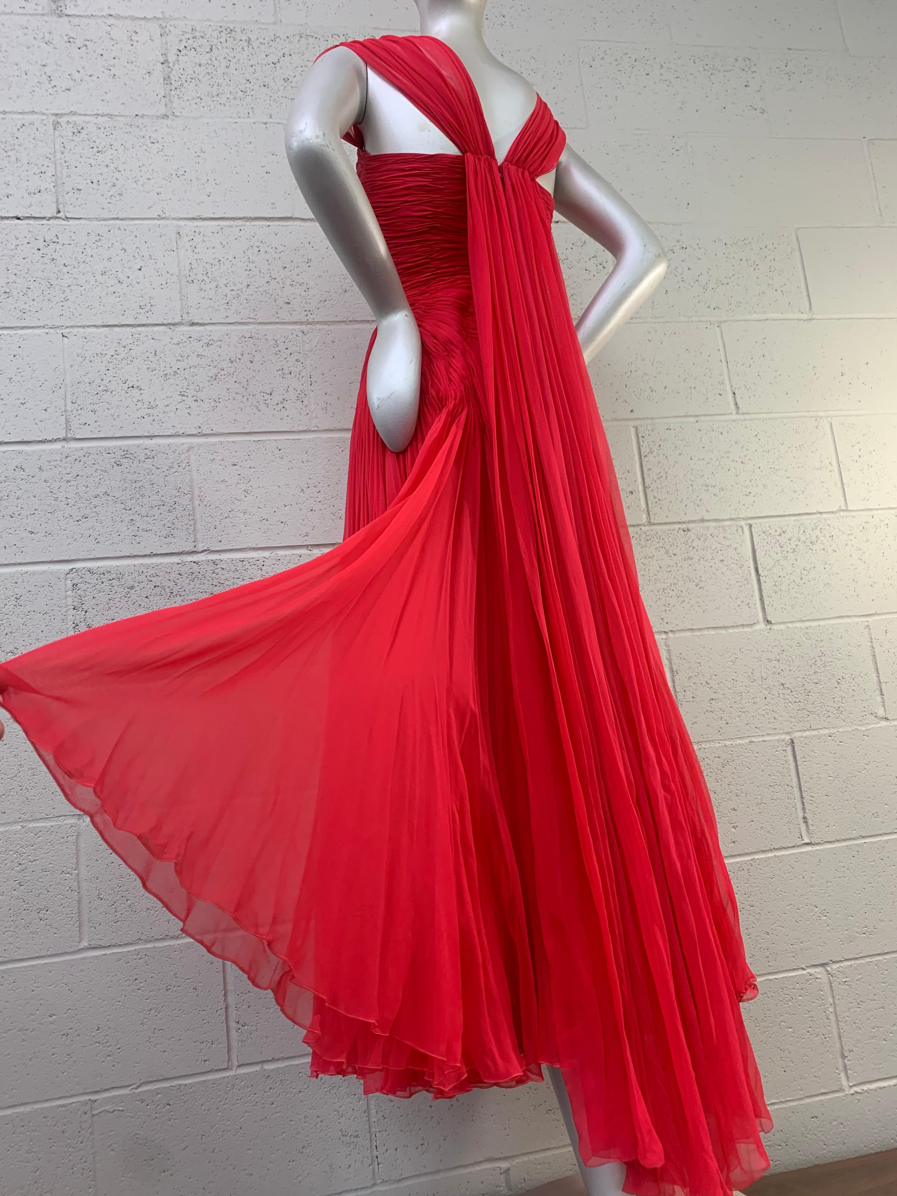 1960s Nanty - Paris Red Silk Chiffon Goddess Gown a la Jean Desses  1