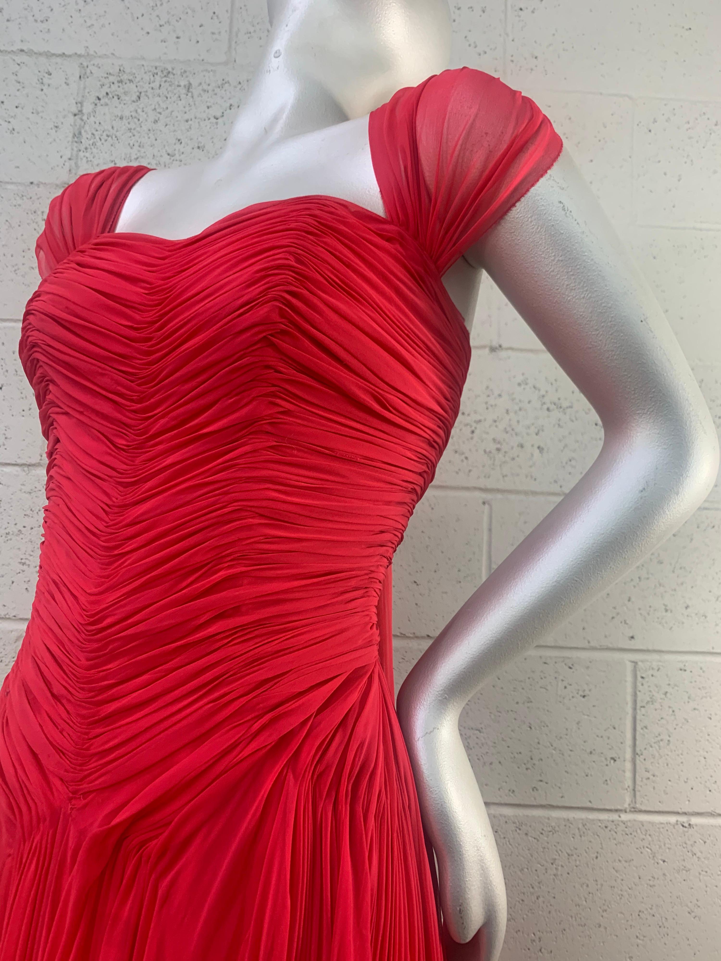 1960s Nanty - Paris Red Silk Chiffon Goddess Gown a la Jean Desses 2