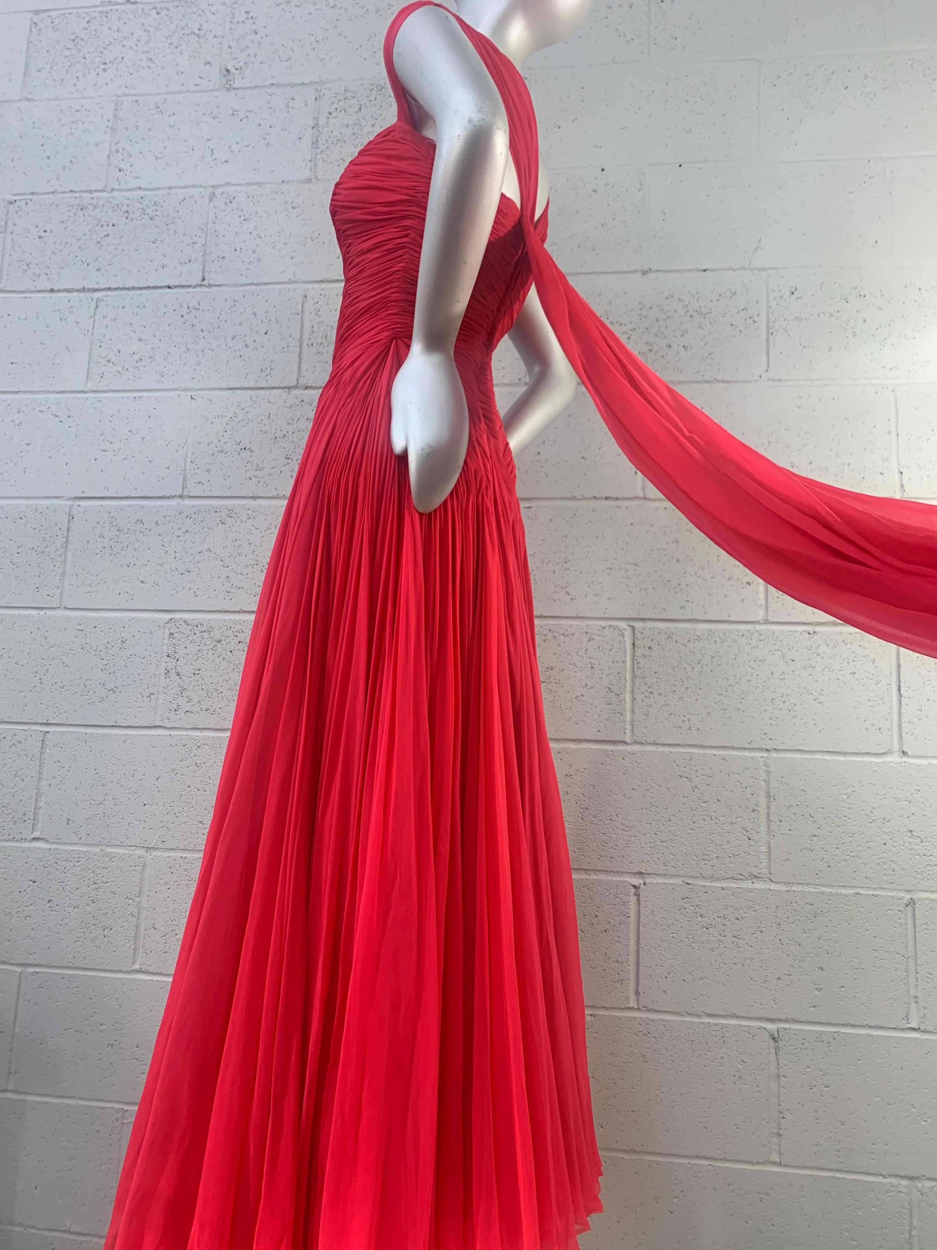 1960s Nanty - Paris Red Silk Chiffon Goddess Gown a la Jean Desses  3