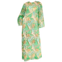 1960s Nat Kaplan Couture Green, Blue, and Gold Kaftan Dress