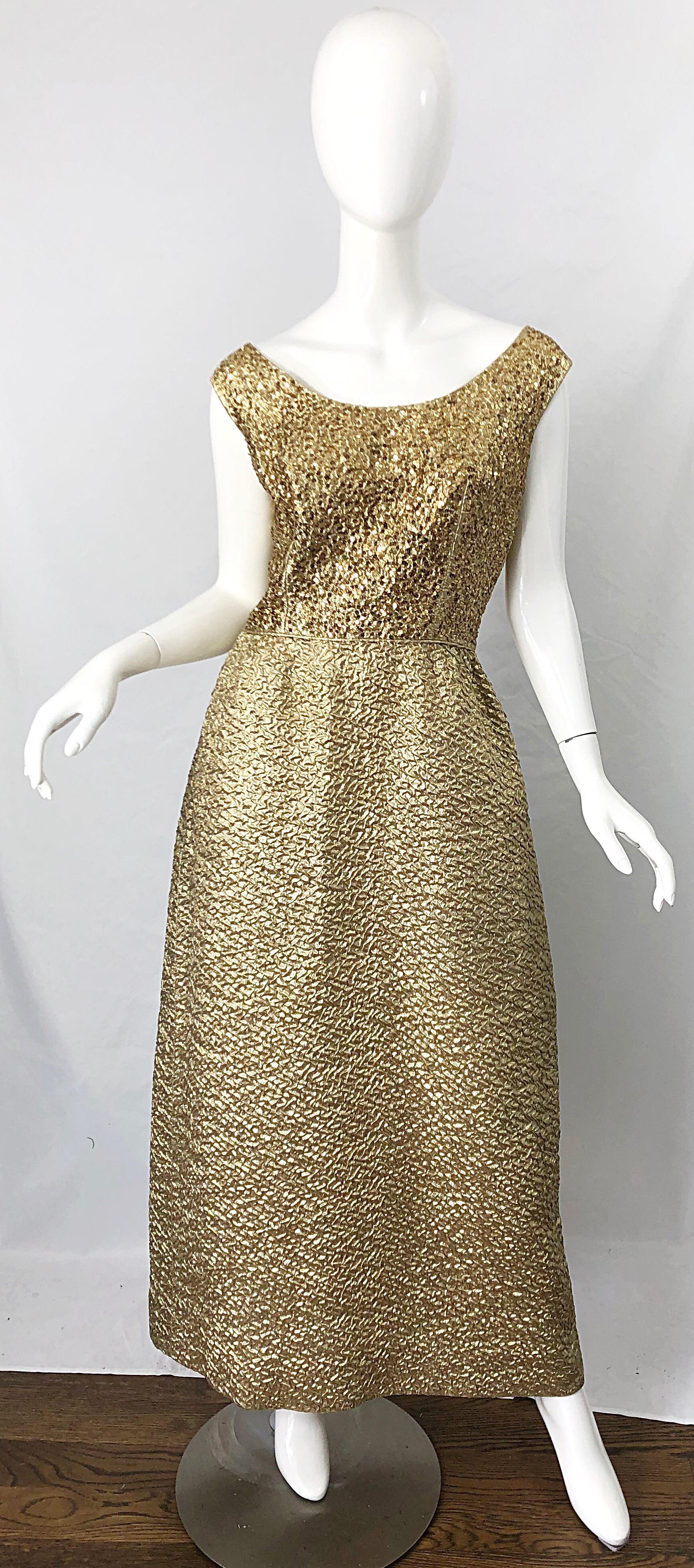 1960s Nat Kaplan Gold Sequin Rhinestone Encrusted Vintage 60s Evening Gown Dress For Sale 9