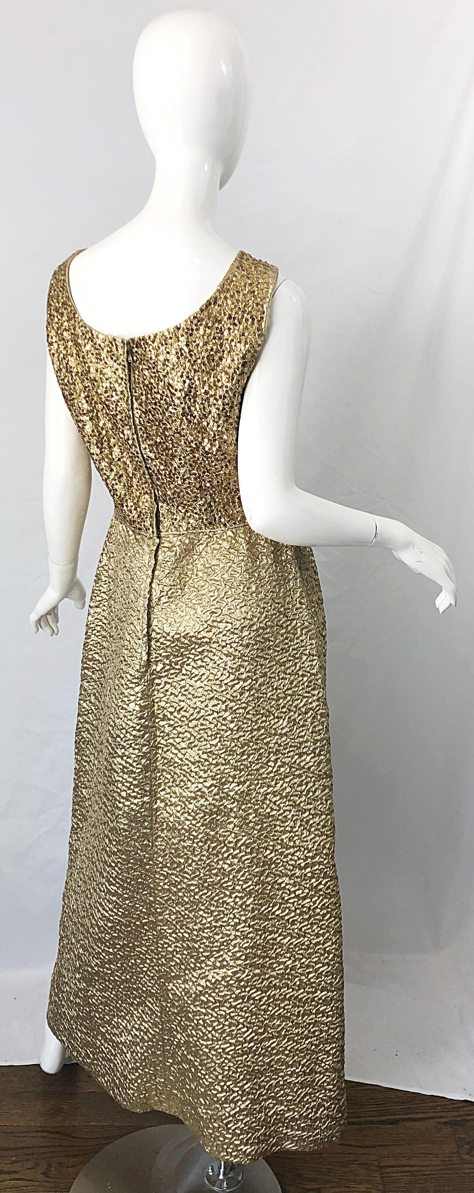 1960er Nat Kaplan Gold Pailletten Strass verziert Vintage 60er Abendkleid Kleid Damen im Angebot