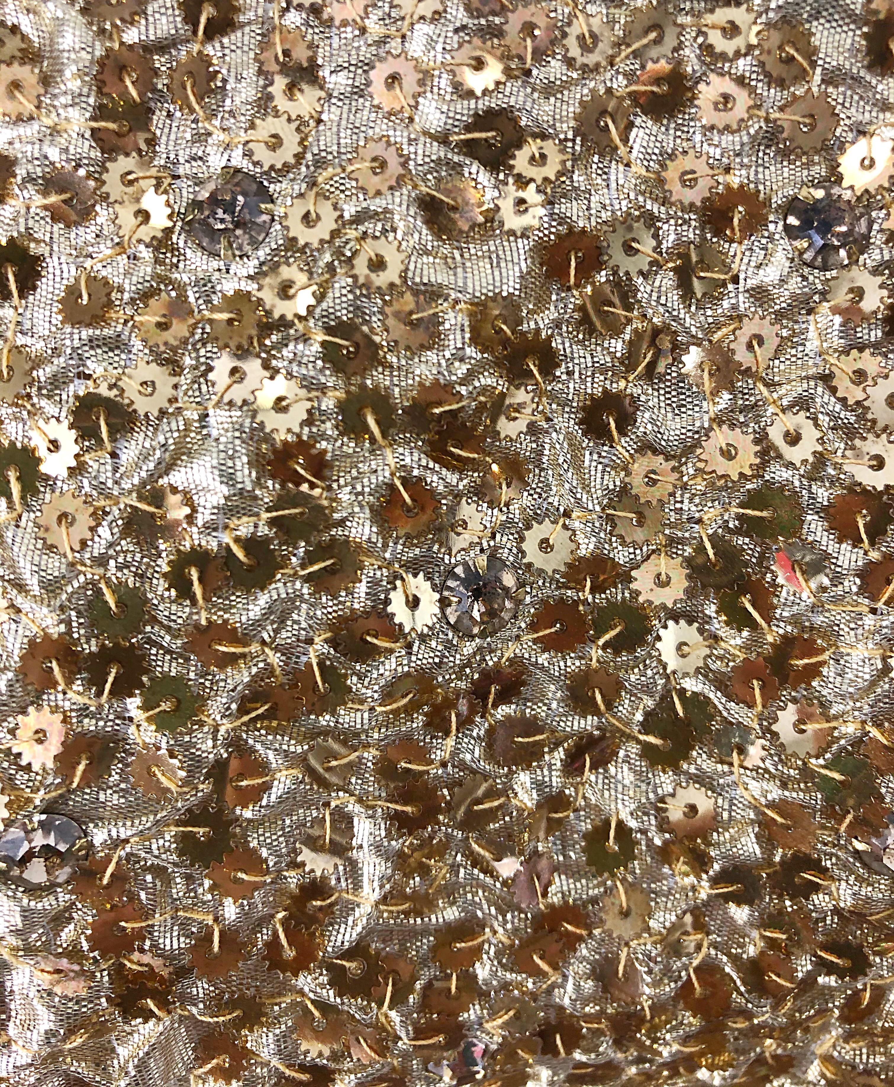 1960er Nat Kaplan Gold Pailletten Strass verziert Vintage 60er Abendkleid Kleid im Angebot 1