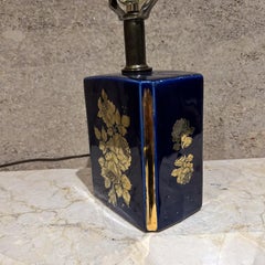 1960s Nathan Lagin Hand Crafted Blue Ceramic Lamp Gold Floral