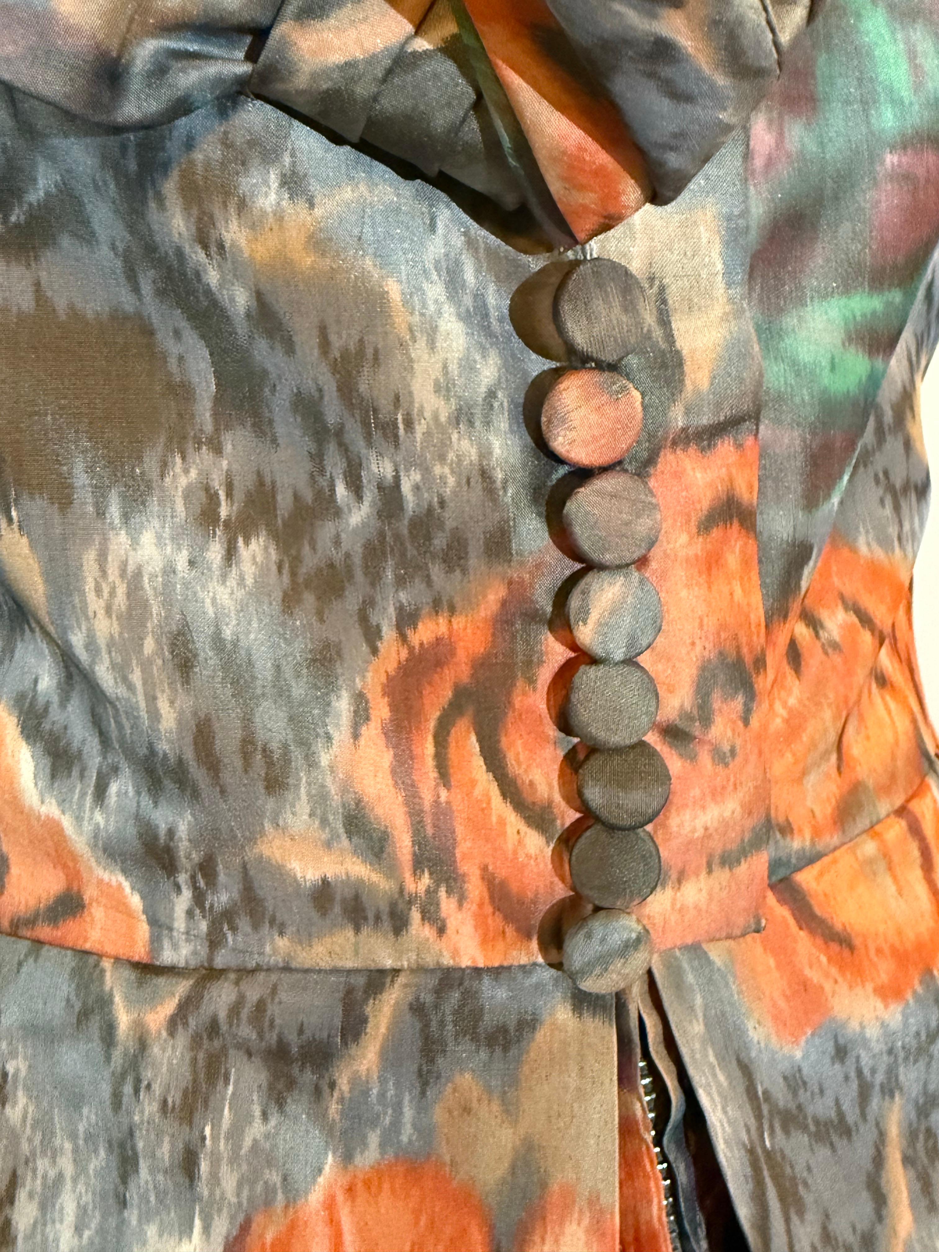 1960s Nathan Strong Silk Taffeta Moire Floral Cocktail Dress w Picture Collar en vente 6