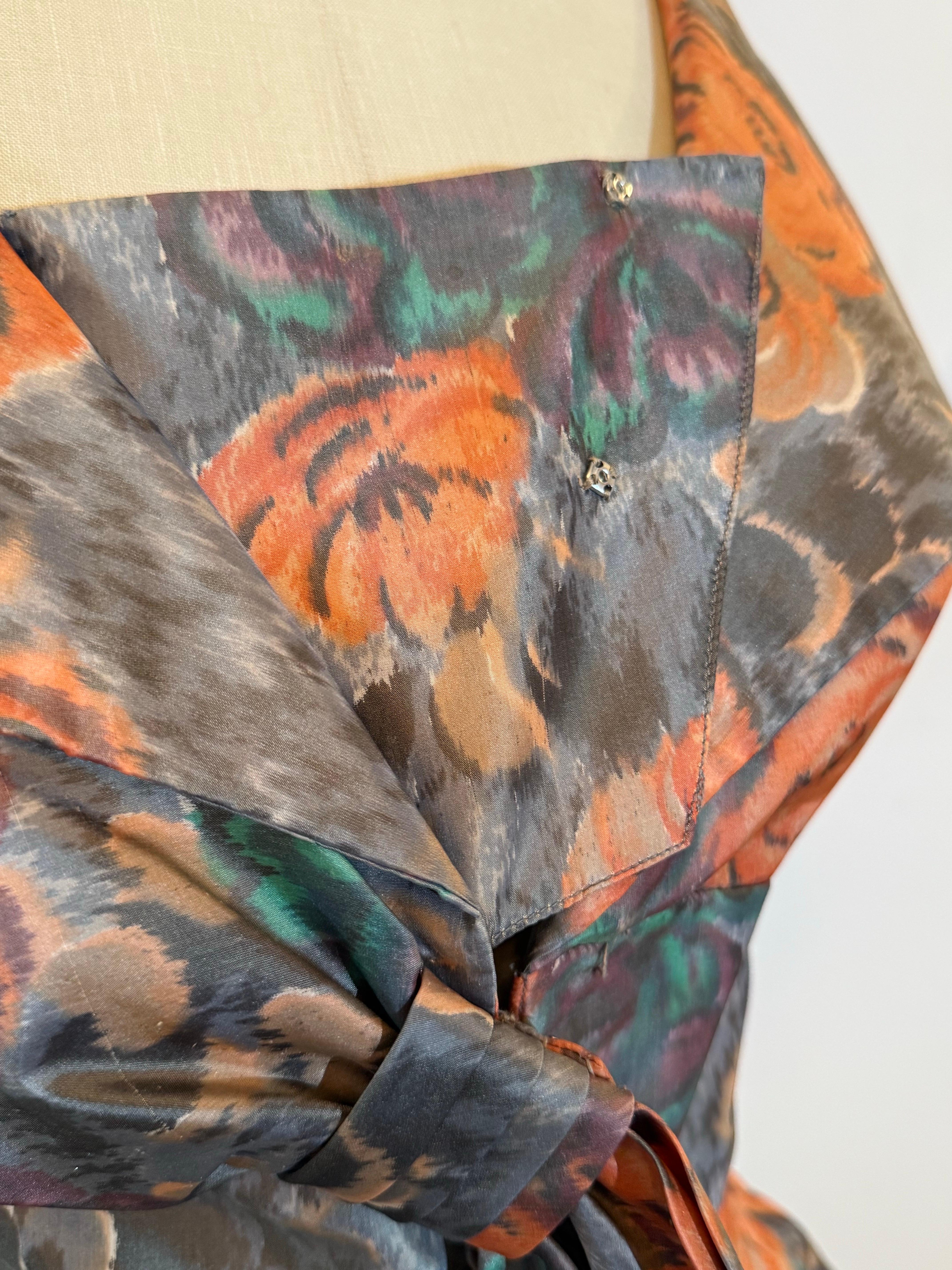 1960s Nathan Strong Silk Taffeta Moire Floral Cocktail Dress w Picture Collar en vente 9