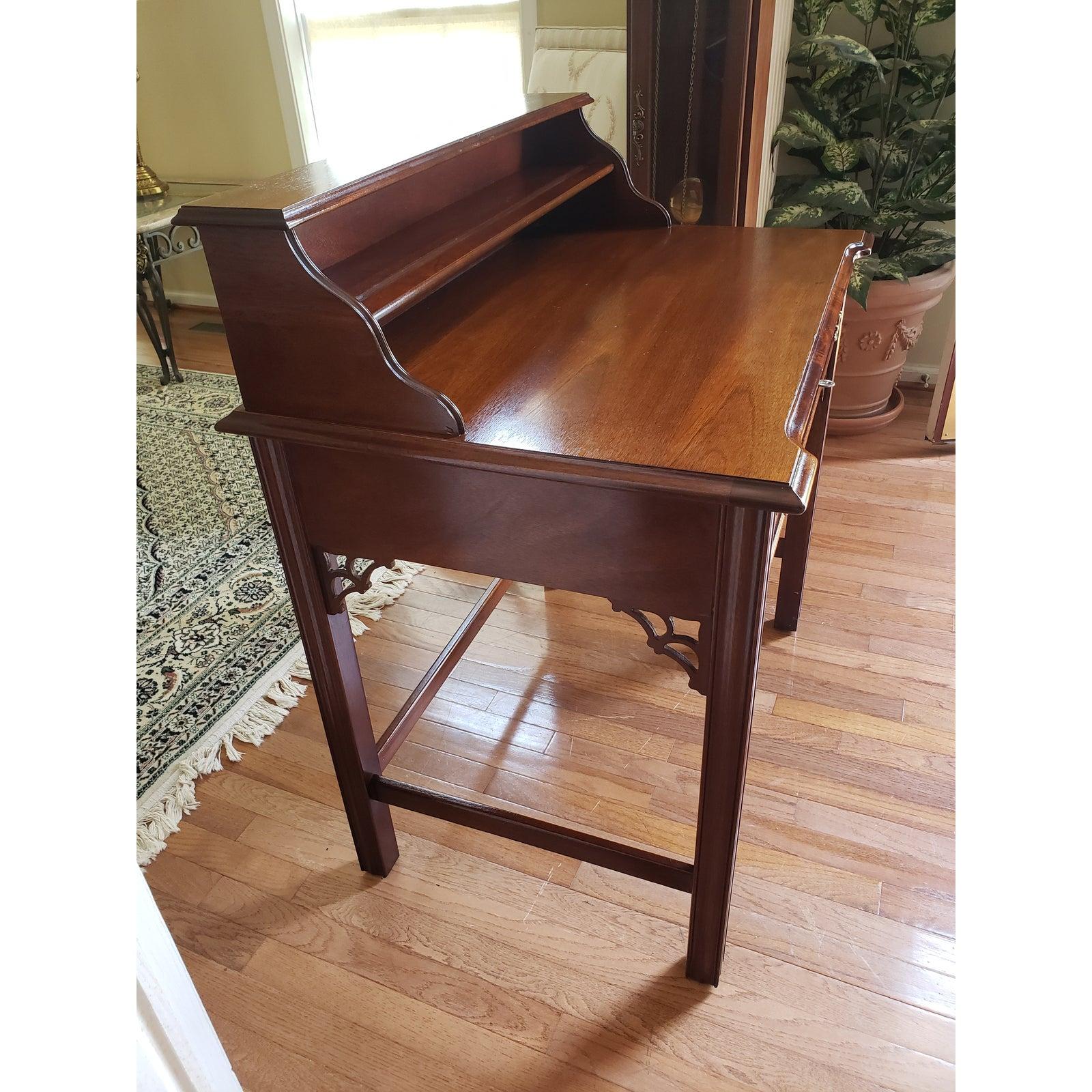 Woodwork 1960s National Mt Airy Mahogany Chippendale Writing Desk For Sale