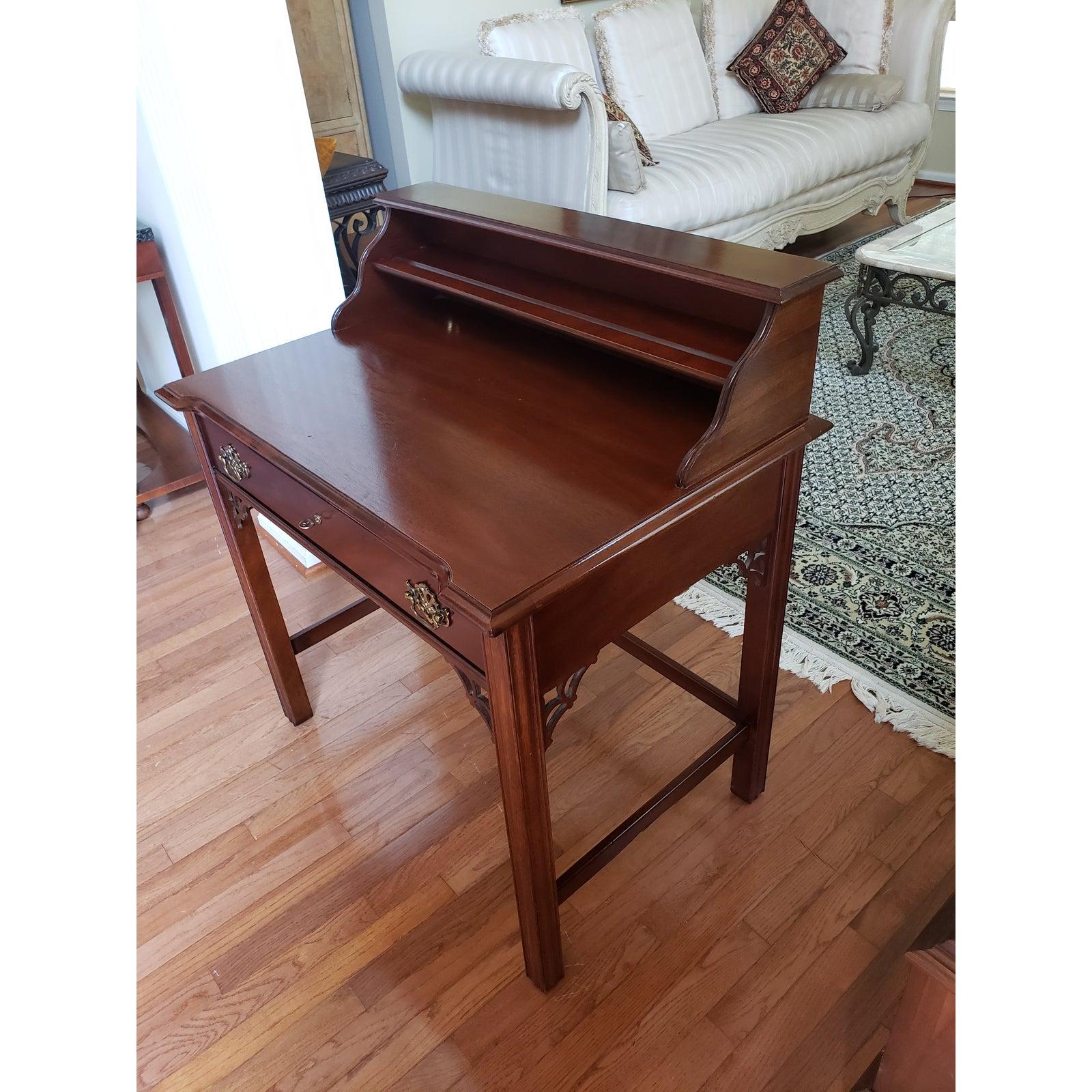 1960s National Mt Airy Mahogany Chippendale Writing Desk In Good Condition For Sale In Germantown, MD