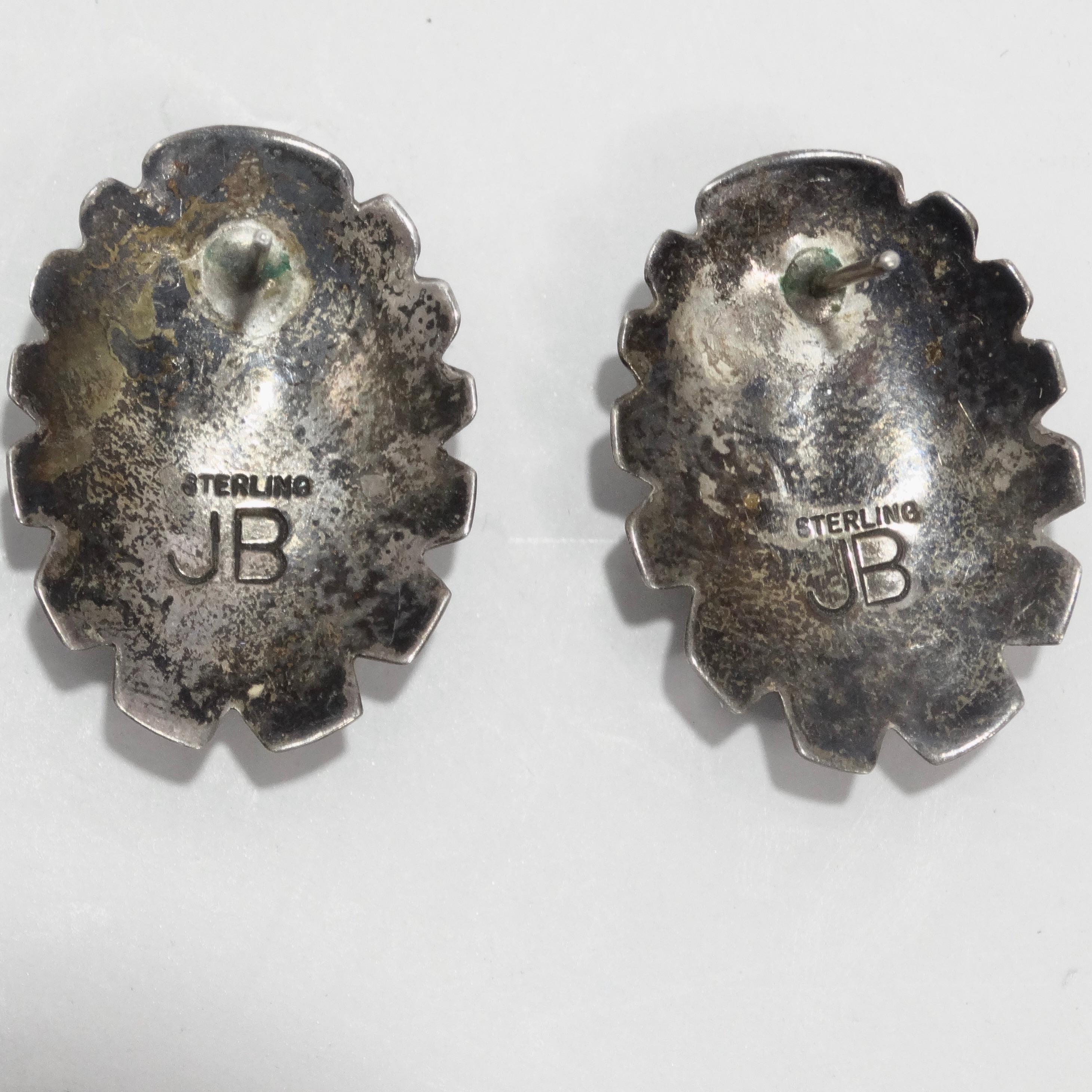 1960s Native American Silver Malachite Earrings For Sale 1