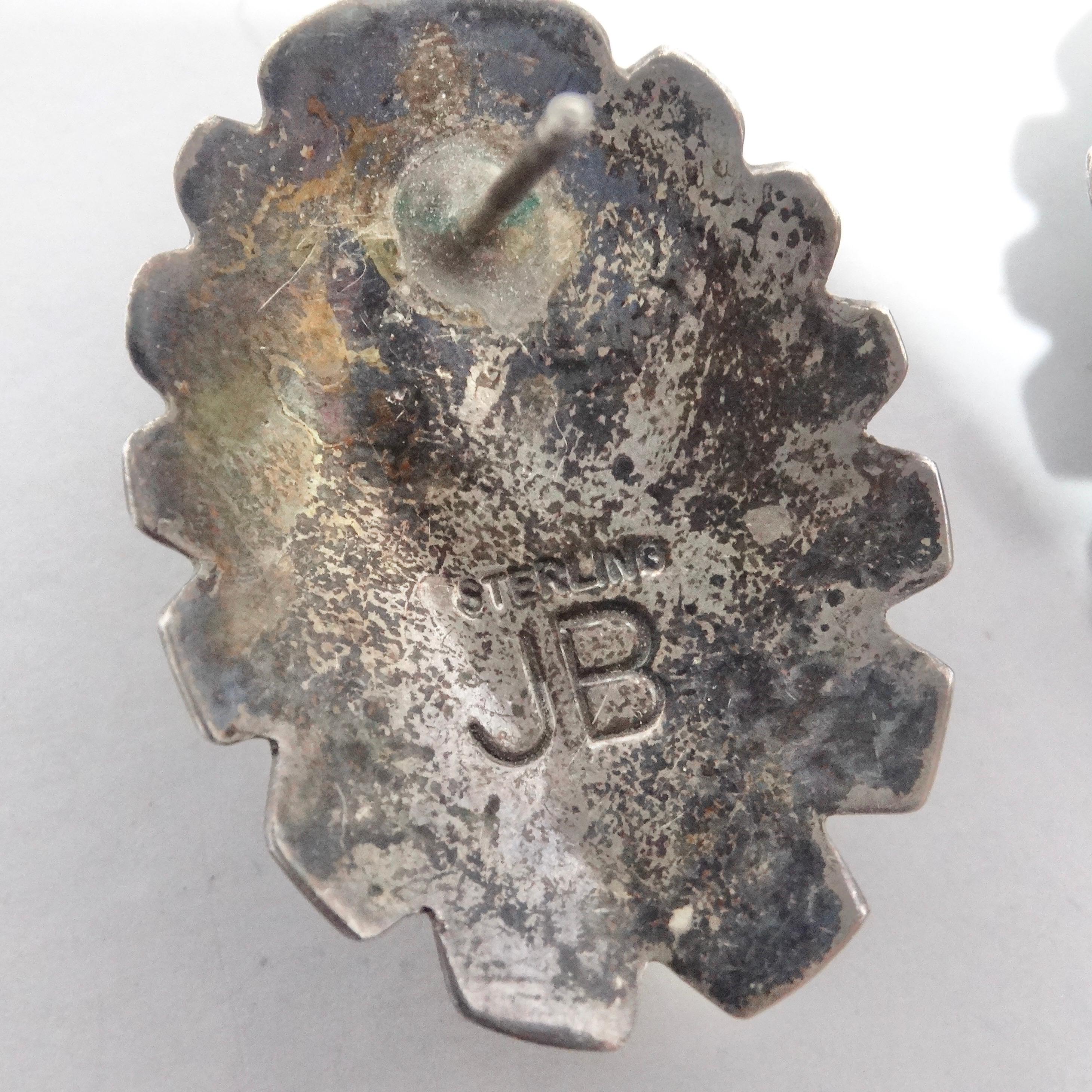 1960er Jahre Native American Silver Malachit Ohrringe im Angebot 2
