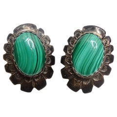 Vintage 1960s Native American Silver Malachite Earrings