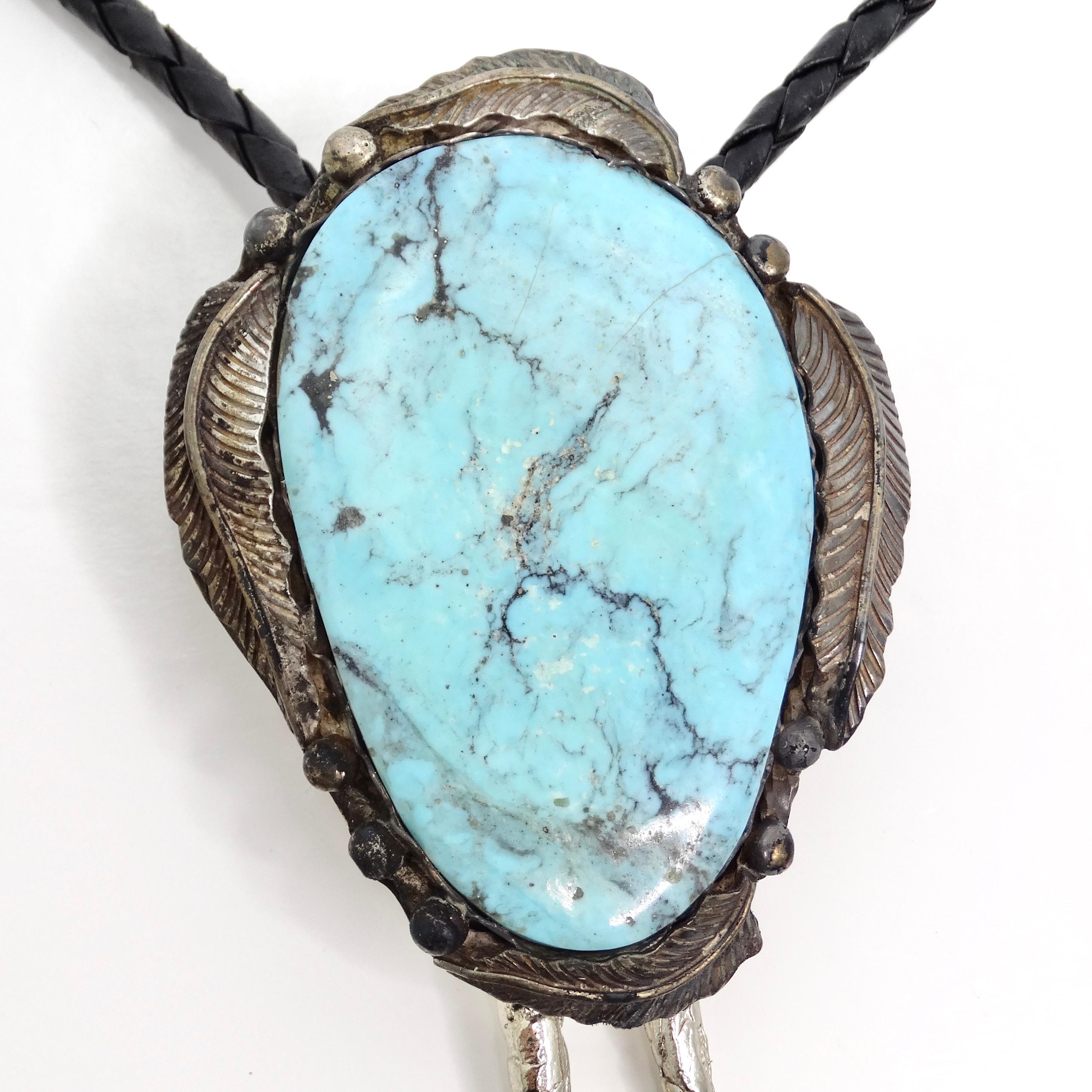 1960s Native American Silver Turquoise Bolo Necklace In Good Condition For Sale In Scottsdale, AZ