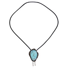 Retro 1960s Native American Silver Turquoise Bolo Necklace