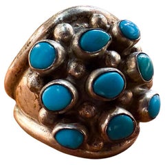 Anello di turchese nativo del 1960 in argento sterling Vintage