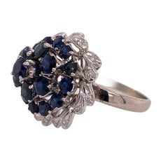 1960s Natural Blue Sapphire Diamond 18 Karat White Gold Dome Ring