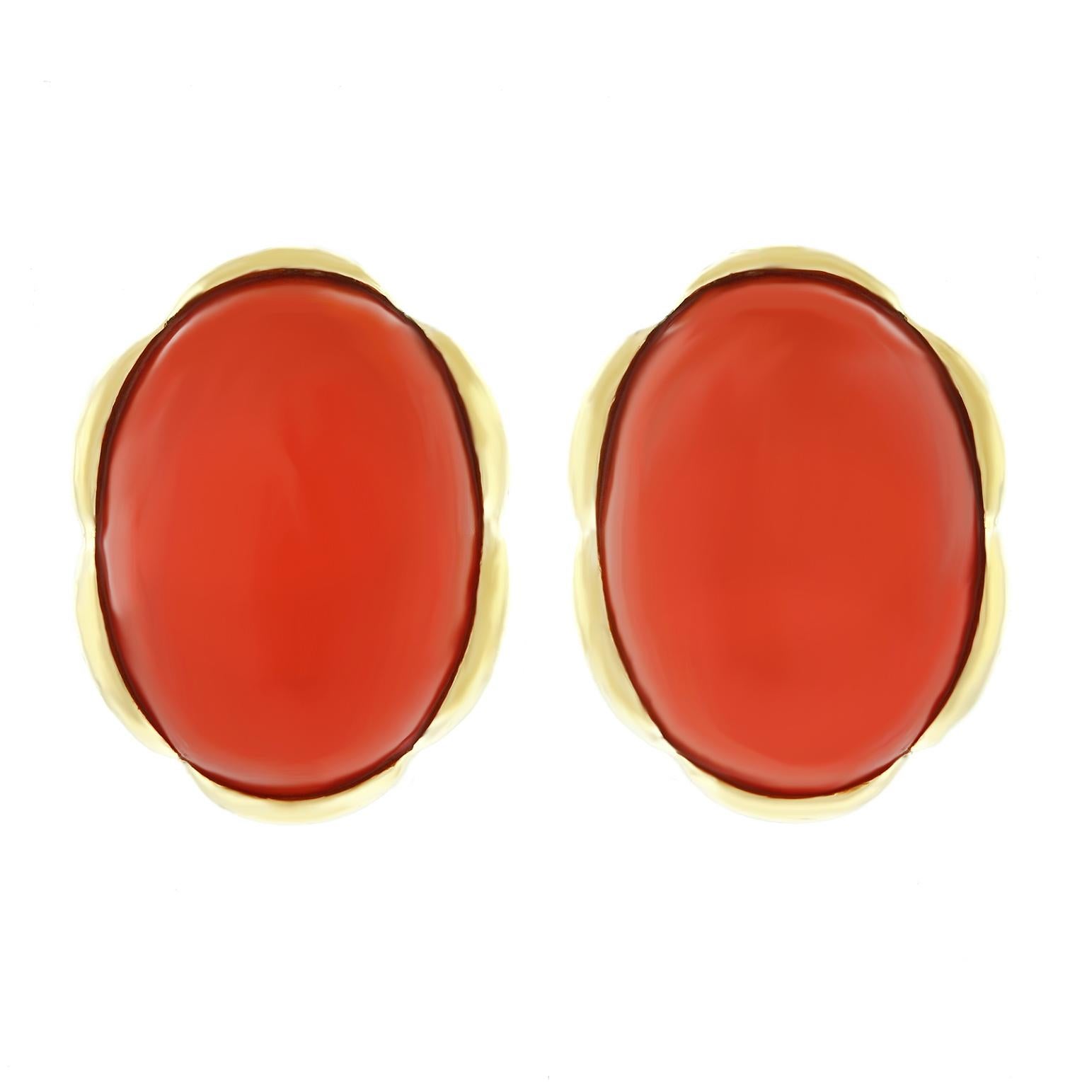 1960s Natural Coral Modernist Gold Earrings