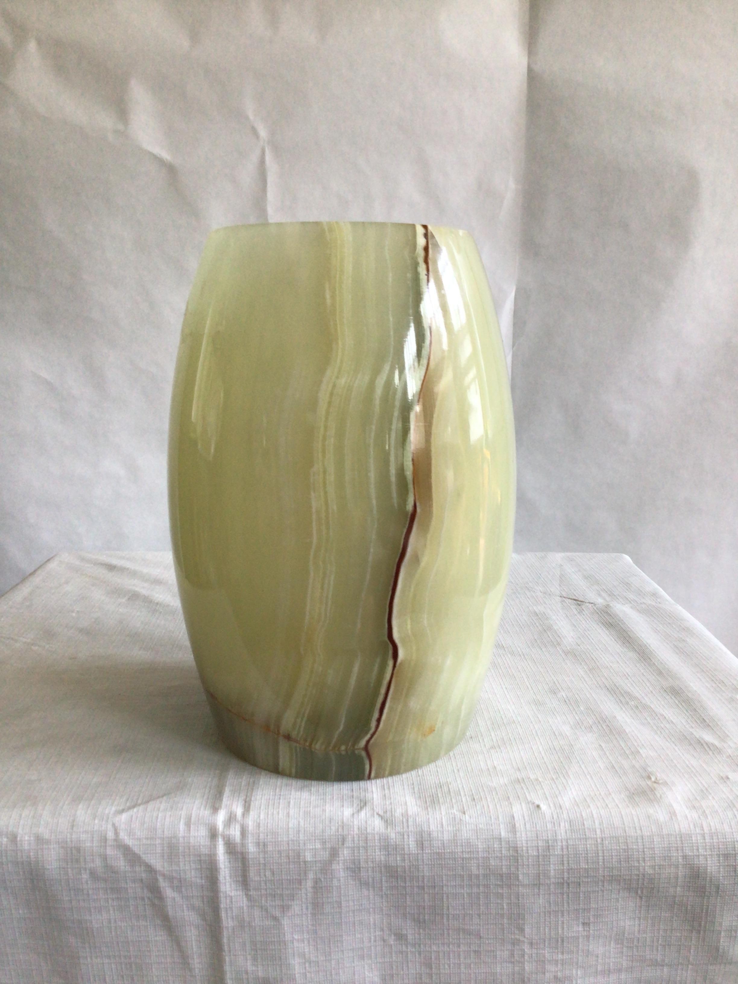 1960s Natural Onyx Stone Tabletop Lamp
This lamp has some heft for it's size
Onyx is a semiprecious and translucent stone with color ranging from white to deep greens and browns - the beauty of the stone is highlighted when illuminated from inside