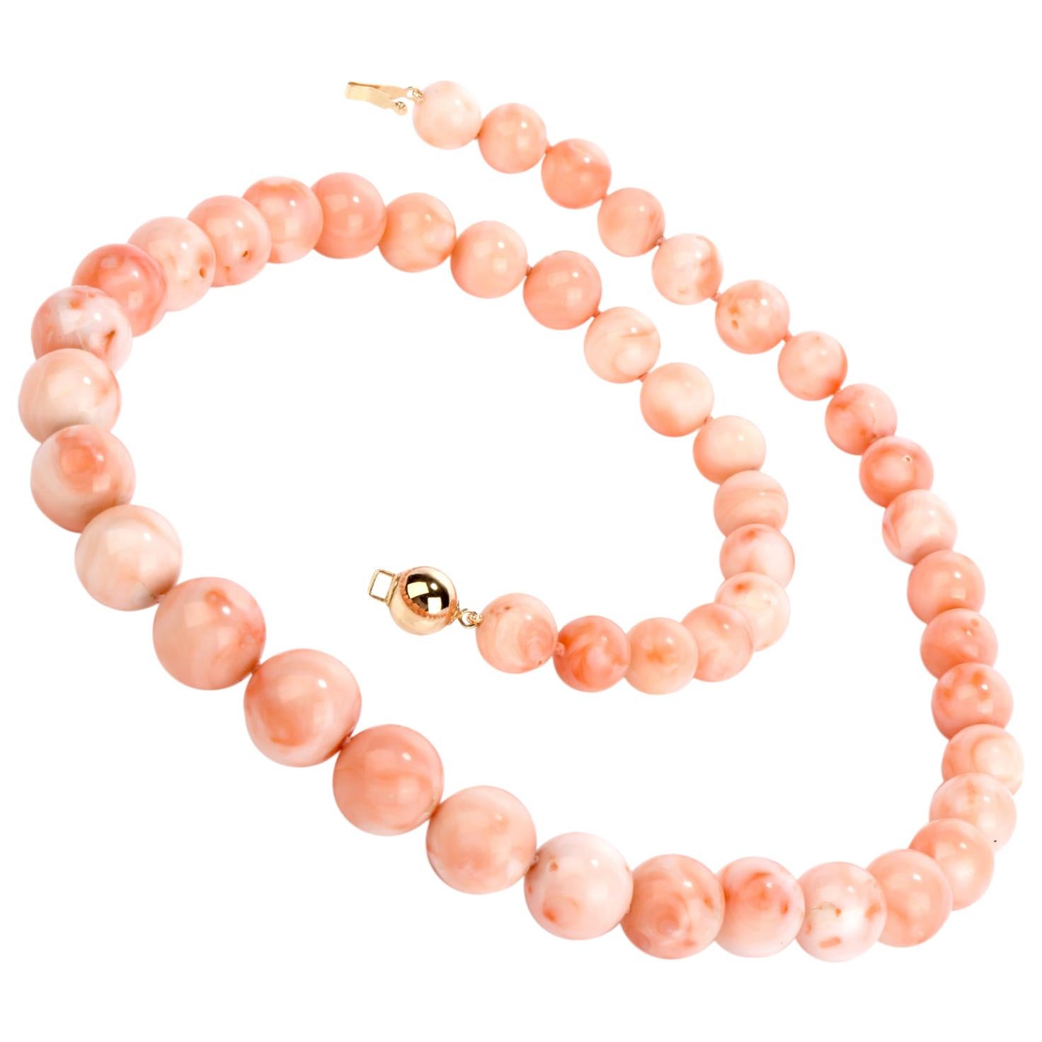 1960s Natural Pink Coral Graduated Bead Necklace