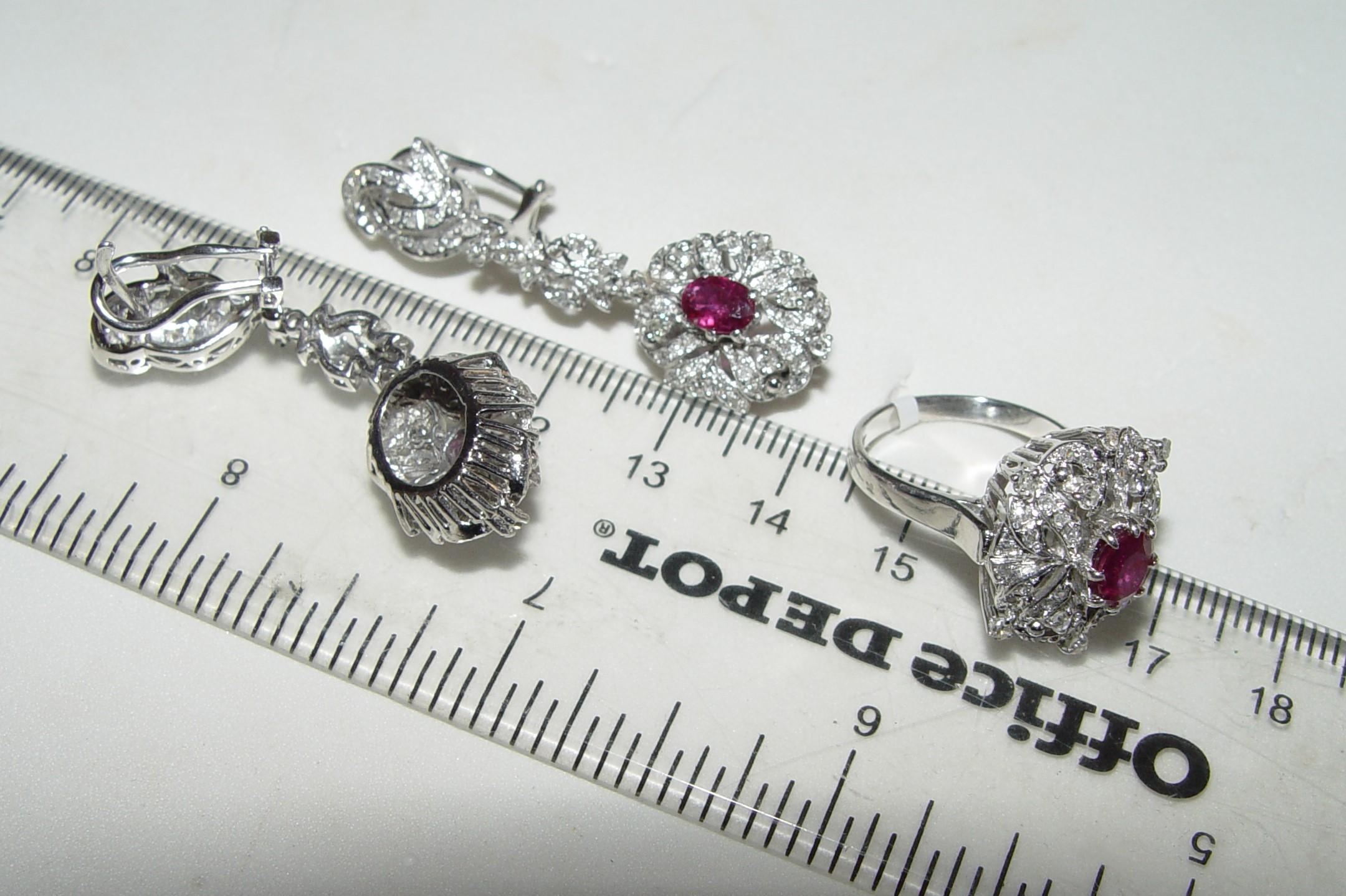 1960's Natural Ruby & Diamond Earring/Ring Set 14K For Sale 4