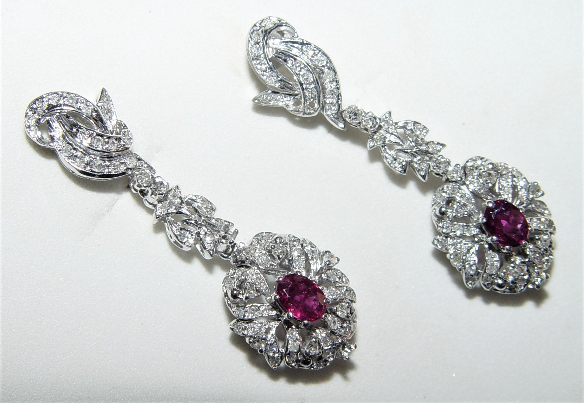 Round Cut 1960's Natural Ruby & Diamond Earring/Ring Set 14K For Sale