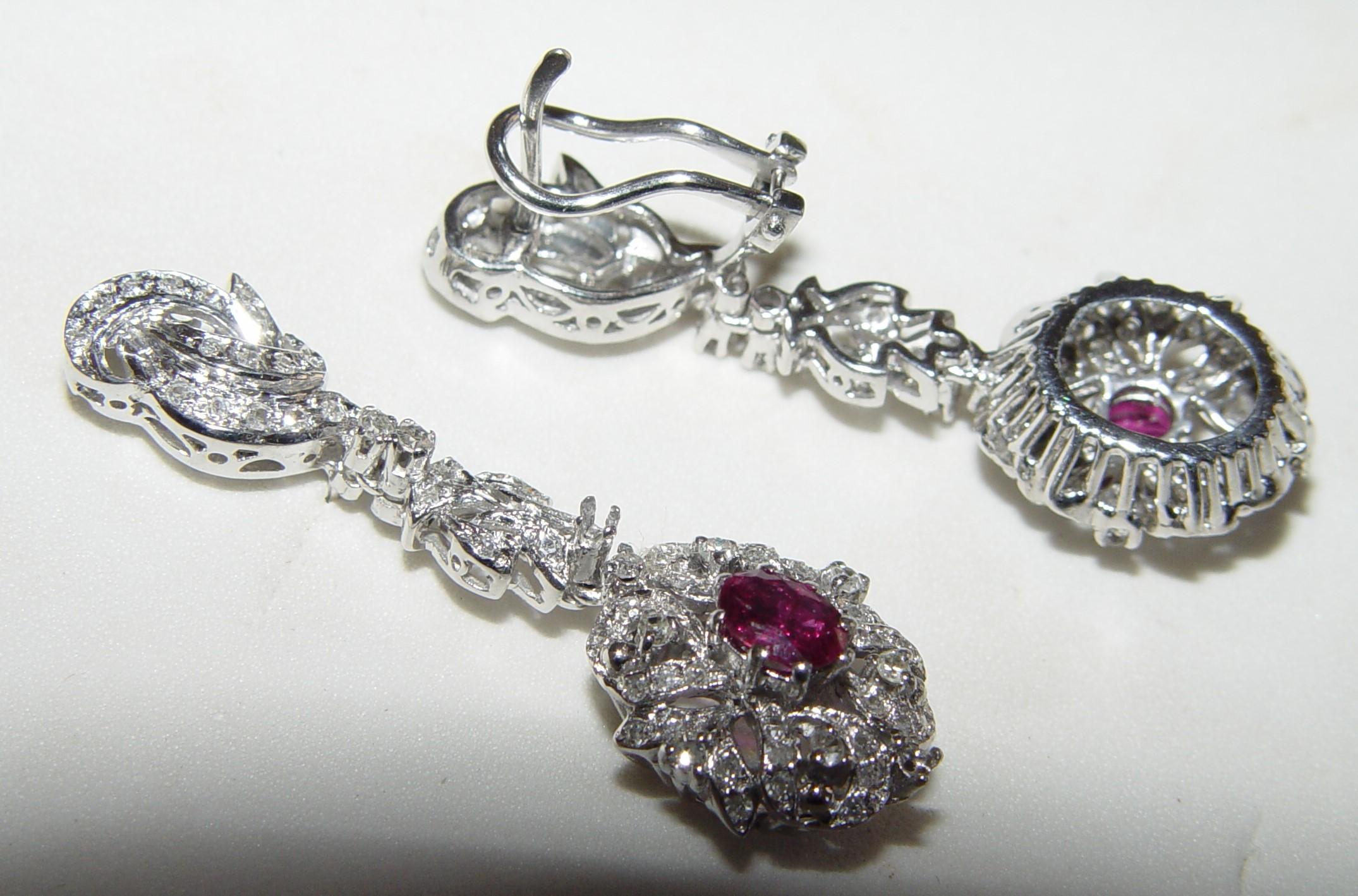 1960's Natural Ruby & Diamond Earring/Ring Set 14K In Good Condition For Sale In Chicago, IL