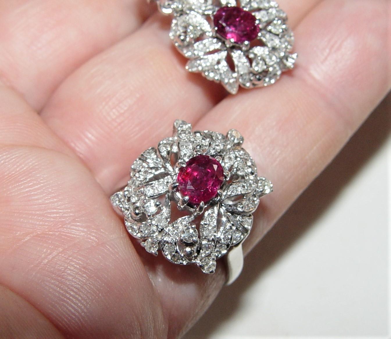 Women's 1960's Natural Ruby & Diamond Earring/Ring Set 14K For Sale