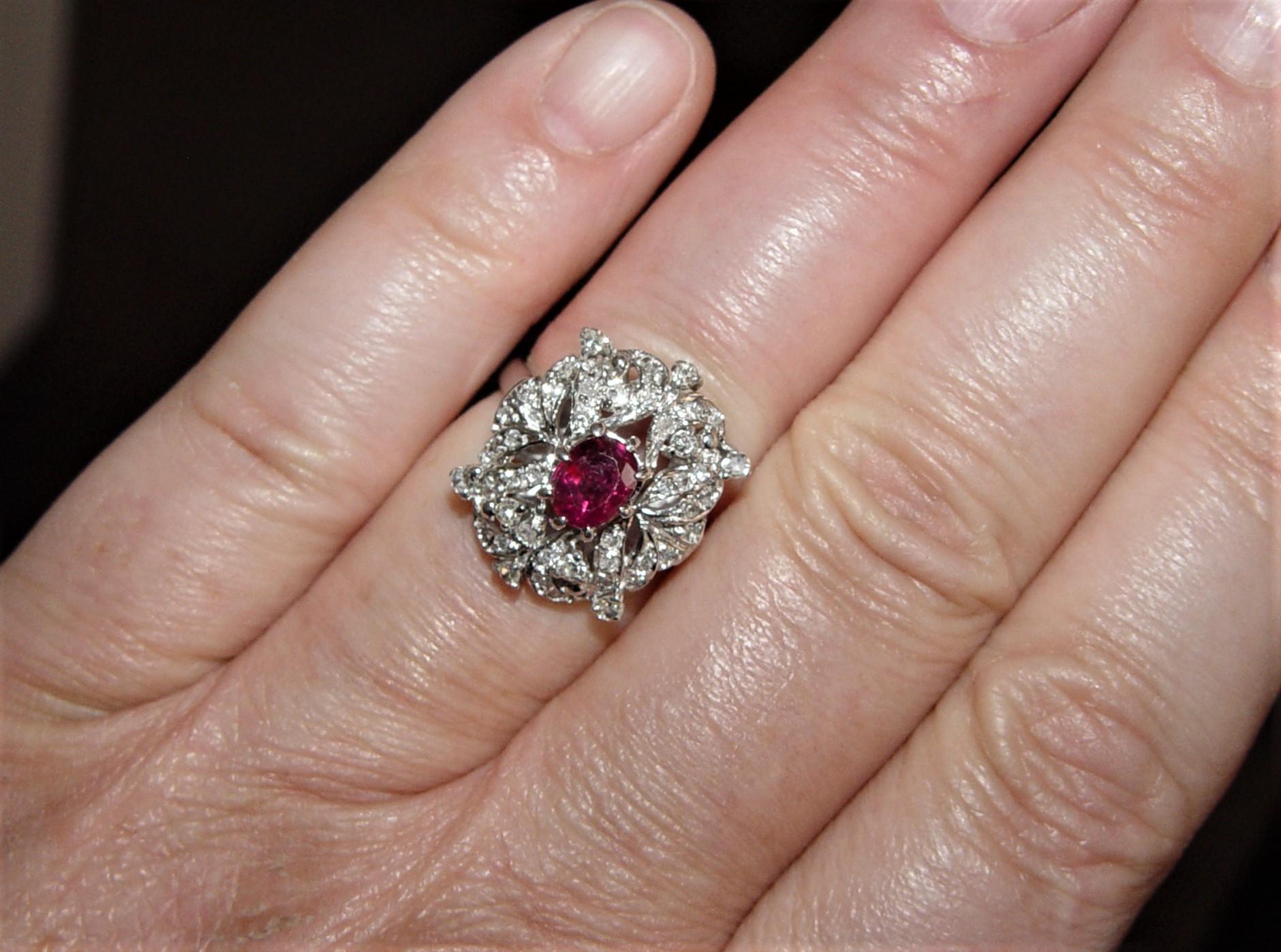 1960's Natural Ruby & Diamond Earring/Ring Set 14K For Sale 1