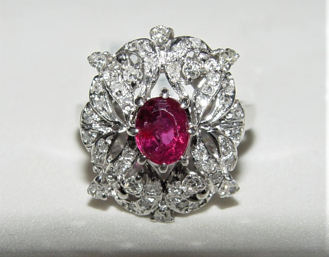 1960's Natural Ruby & Diamond Earring/Ring Set 14K For Sale 3
